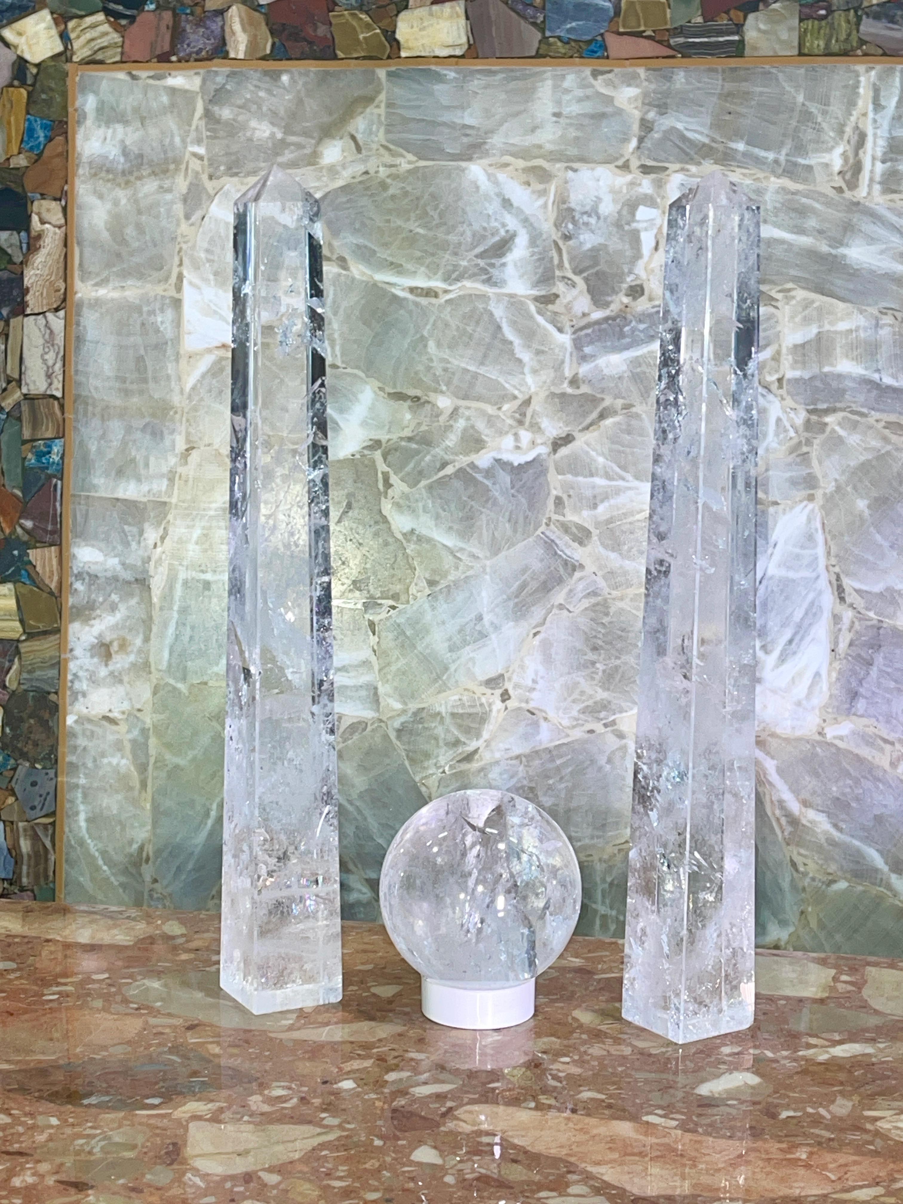 Pair of Rock Crystal Obelisks and Sphere For Sale 8