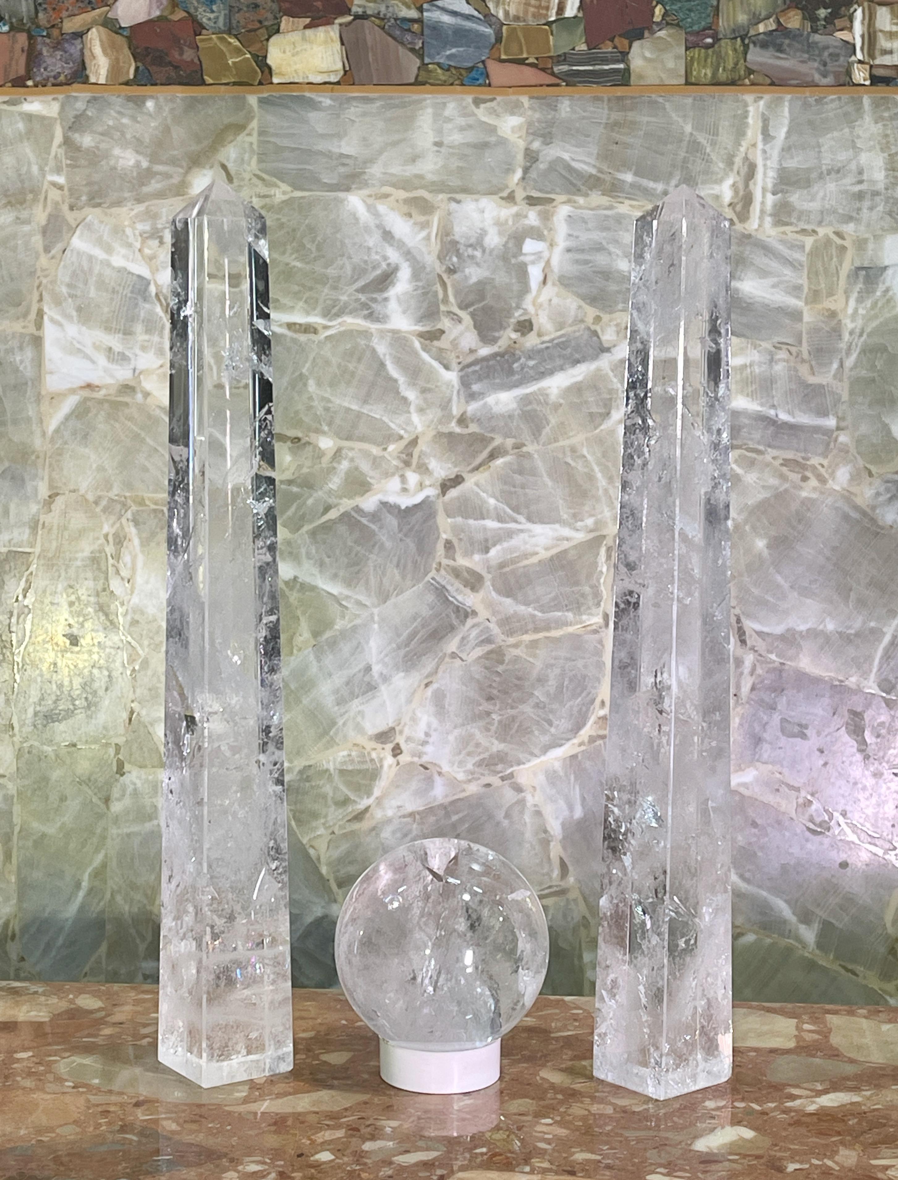 Pair of Rock Crystal Obelisks and Sphere For Sale 9