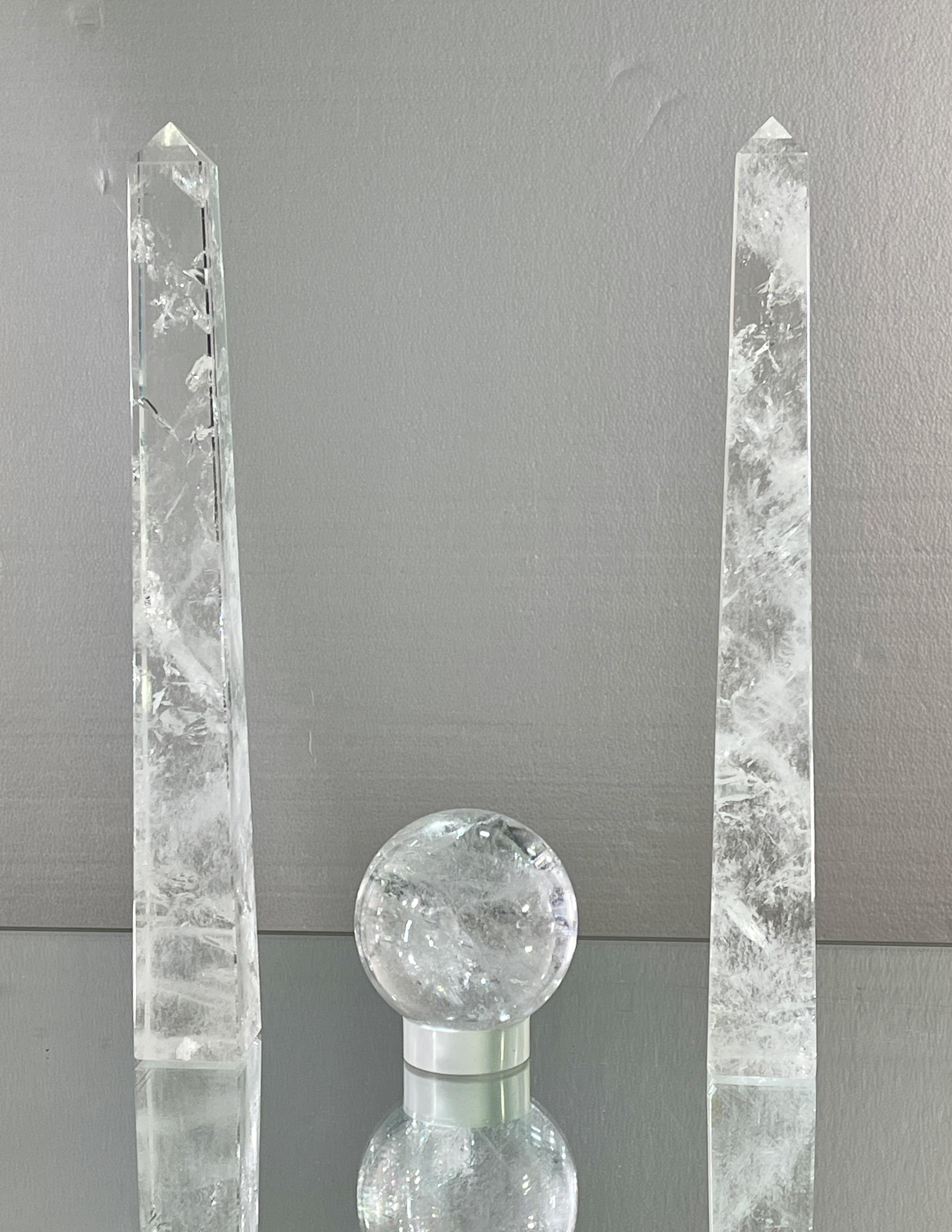 Grand Tour Pair of Rock Crystal Obelisks and Sphere For Sale
