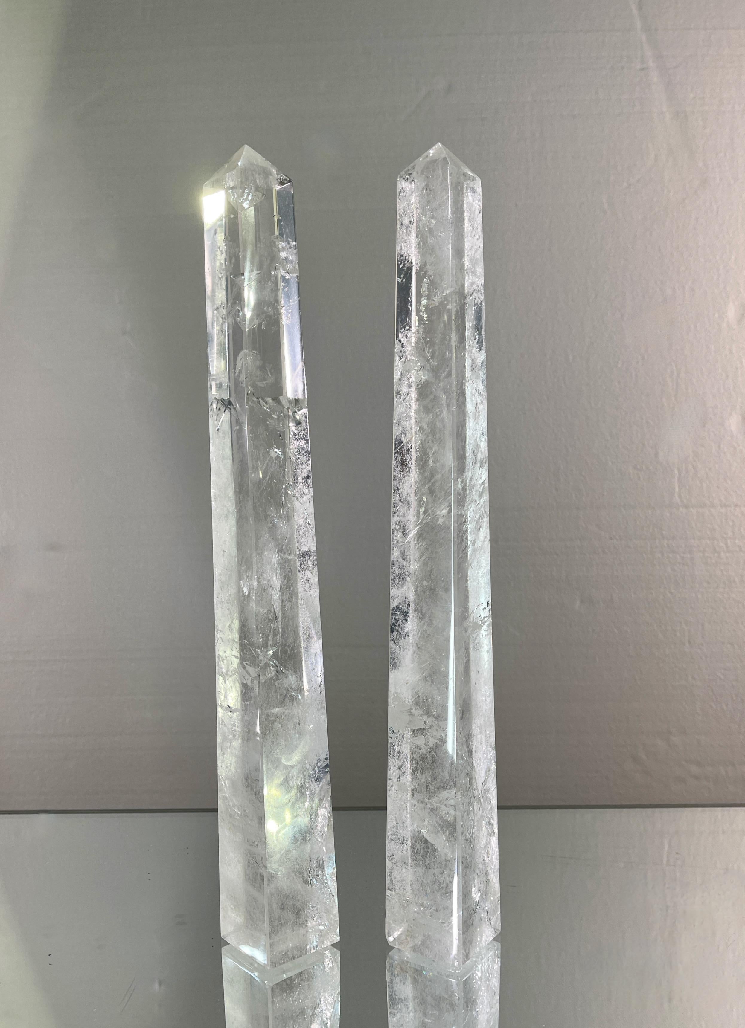 Pair of Rock Crystal Obelisks and Sphere In Good Condition For Sale In Hanover, MA