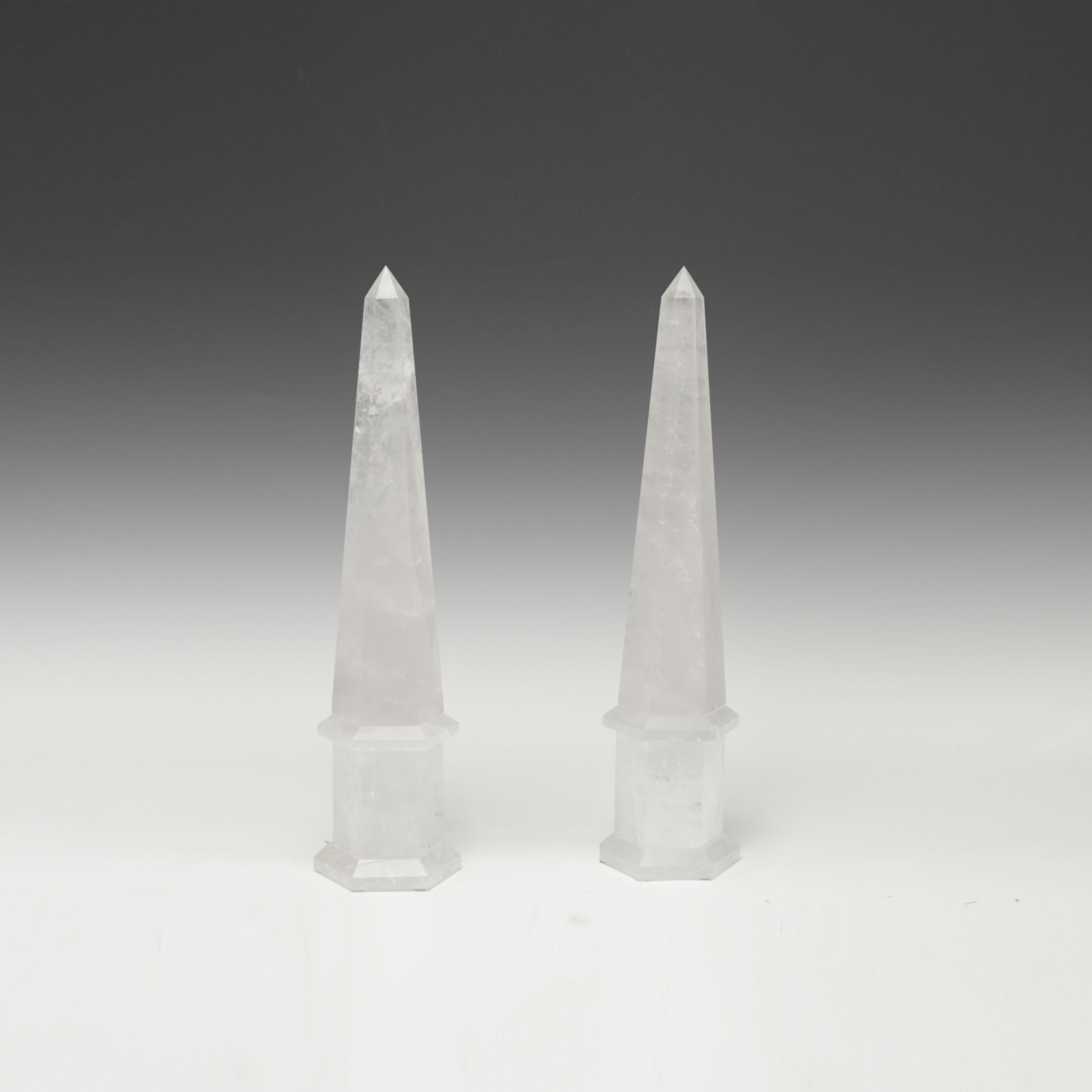 A pair of carved rock crystal obelisk.