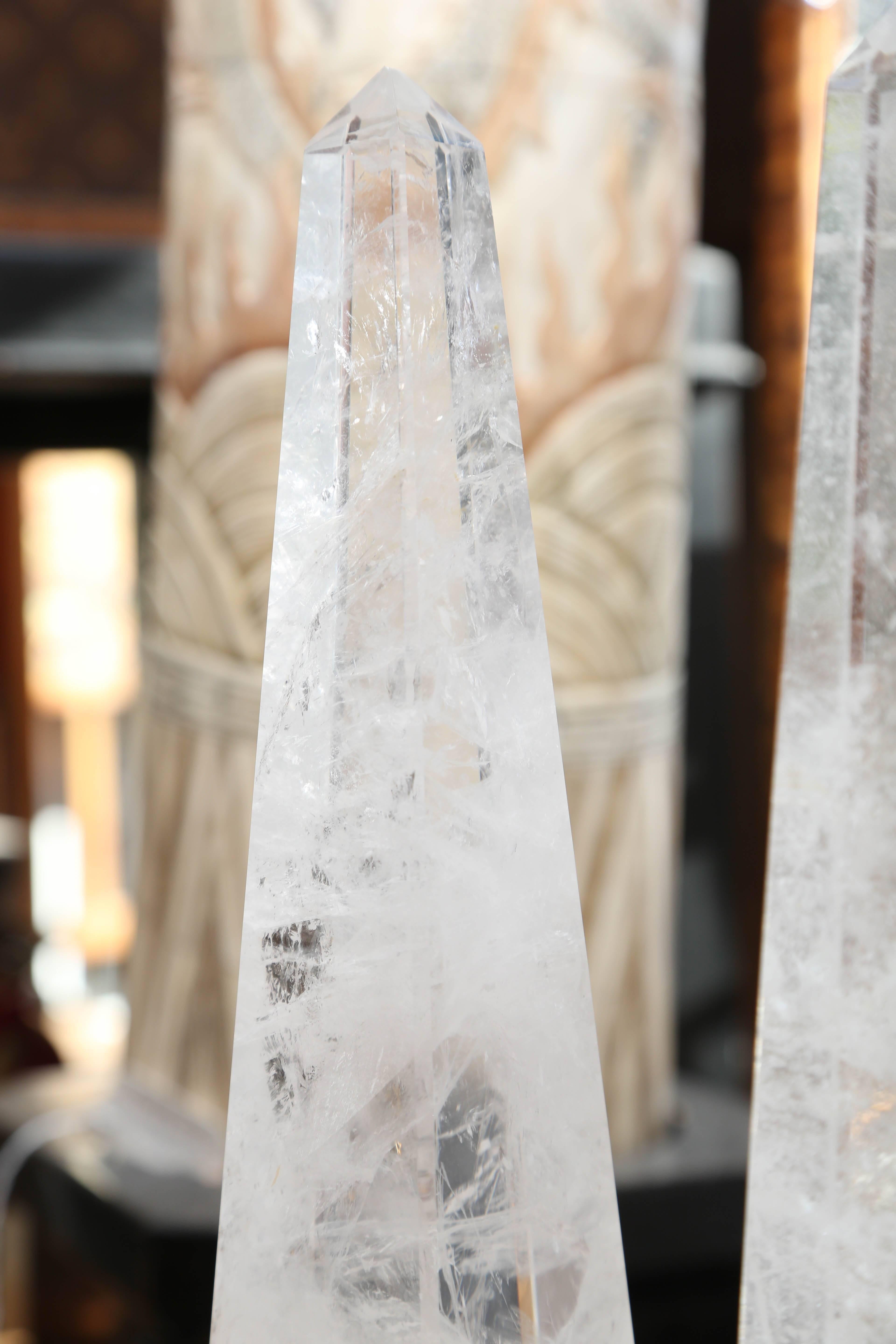 Pair of Rock Crystal Obelisks In Good Condition In West Palm Beach, FL