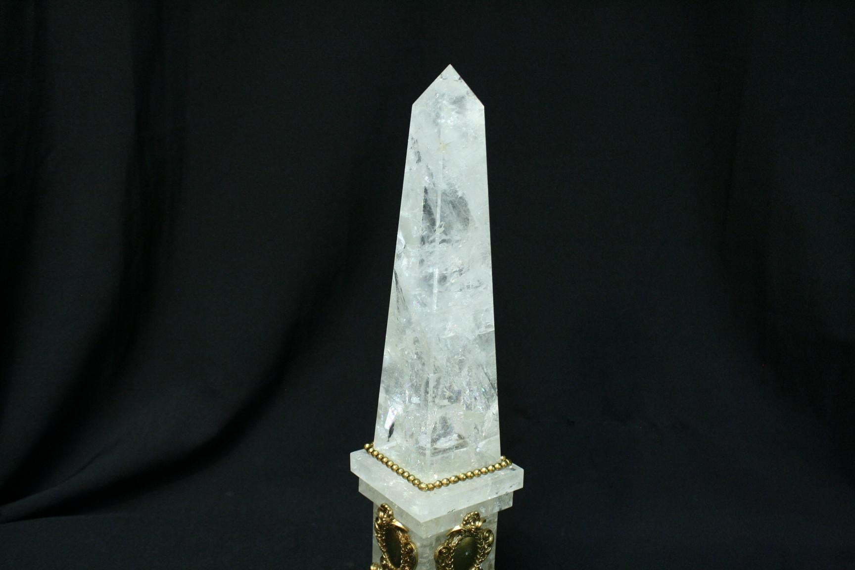 Italian Pair of Rock Crystal Obelisks For Sale