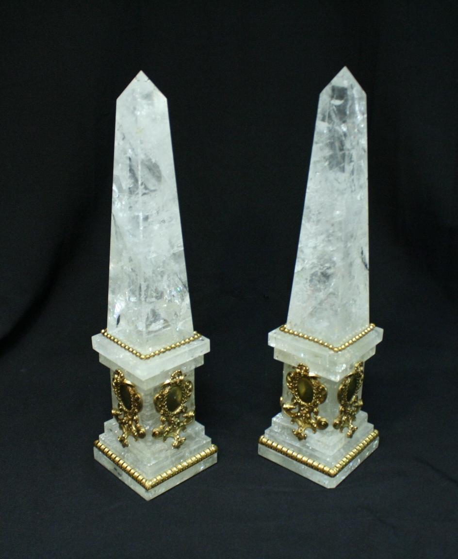 Hand-Carved Pair of Rock Crystal Obelisks For Sale