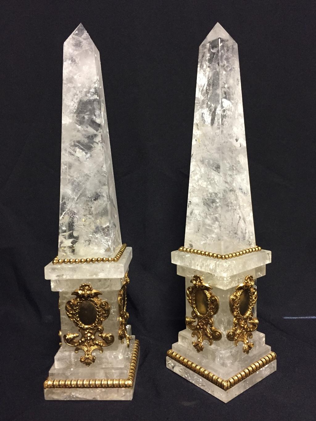 Contemporary Pair of Rock Crystal Obelisks For Sale