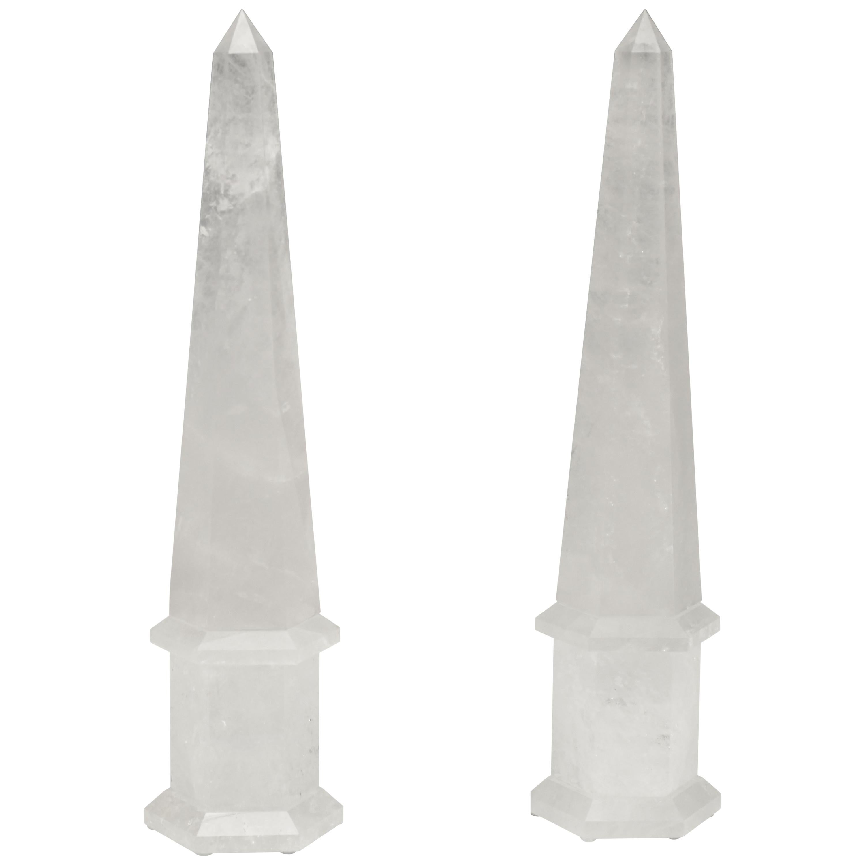 Pair of Rock Crystal Obelisks For Sale