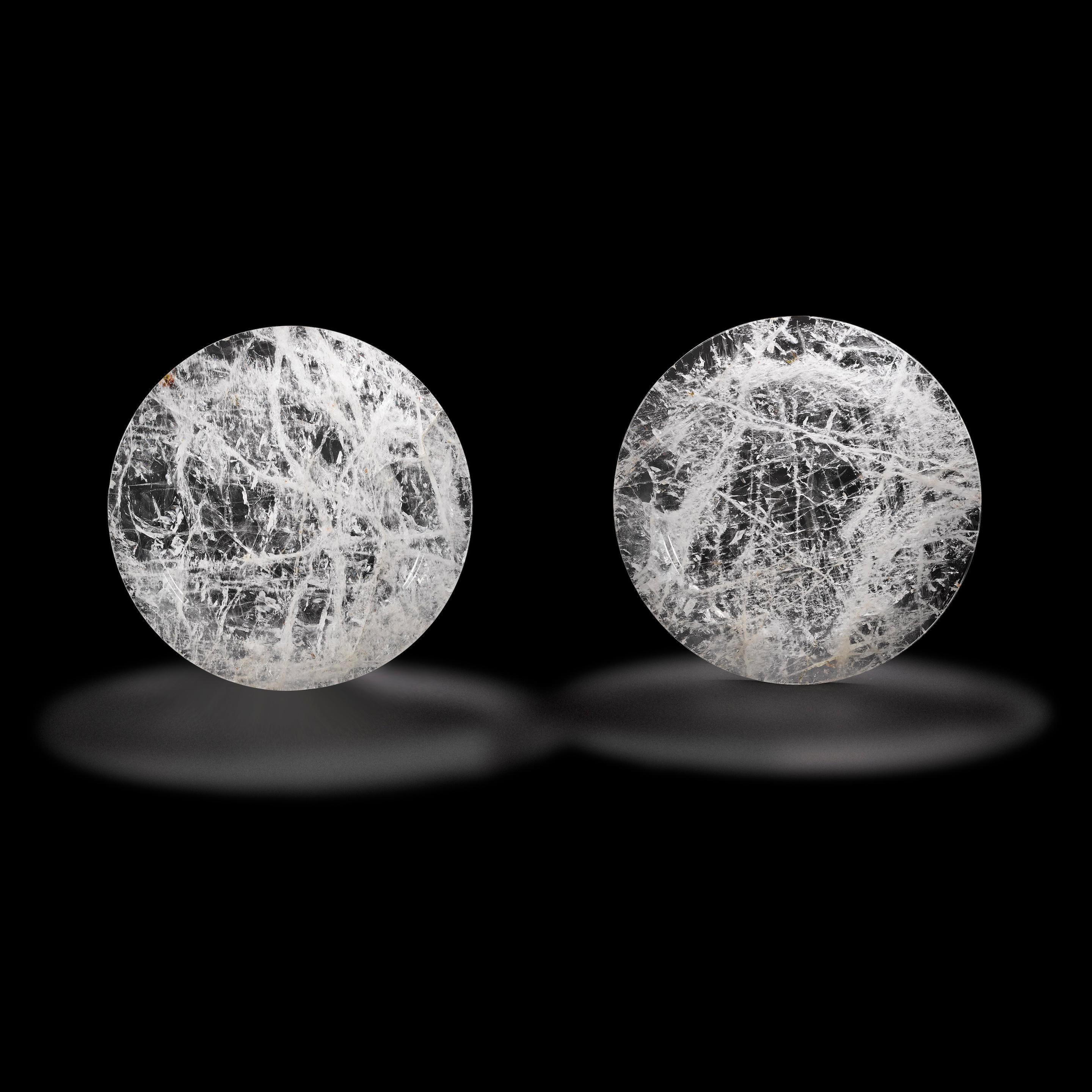 Pair Of Rock Crystal Quartz Chargers Plates, Modern Style For Sale 7