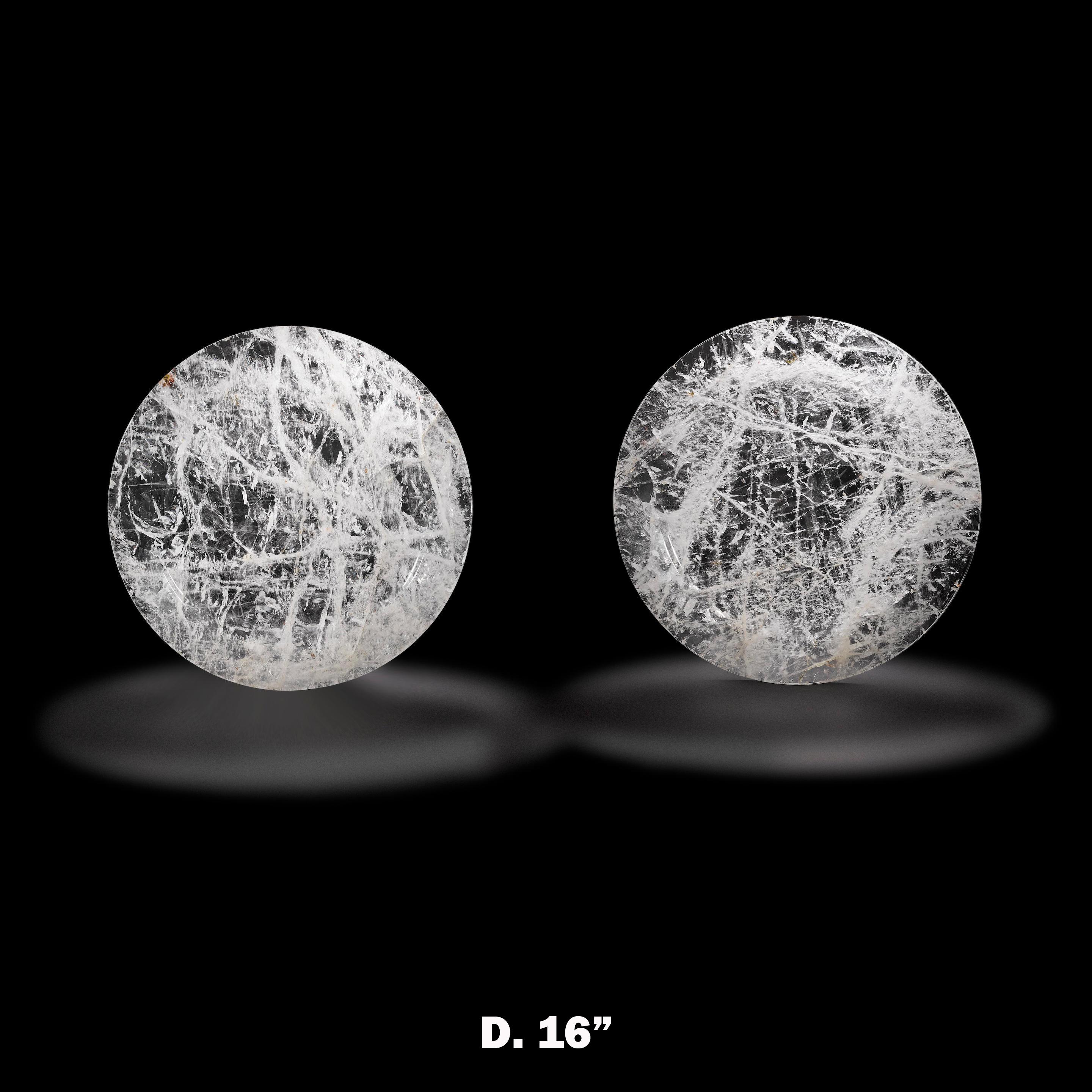 Pair Of Rock Crystal Quartz Chargers Plates, Modern Style For Sale 2