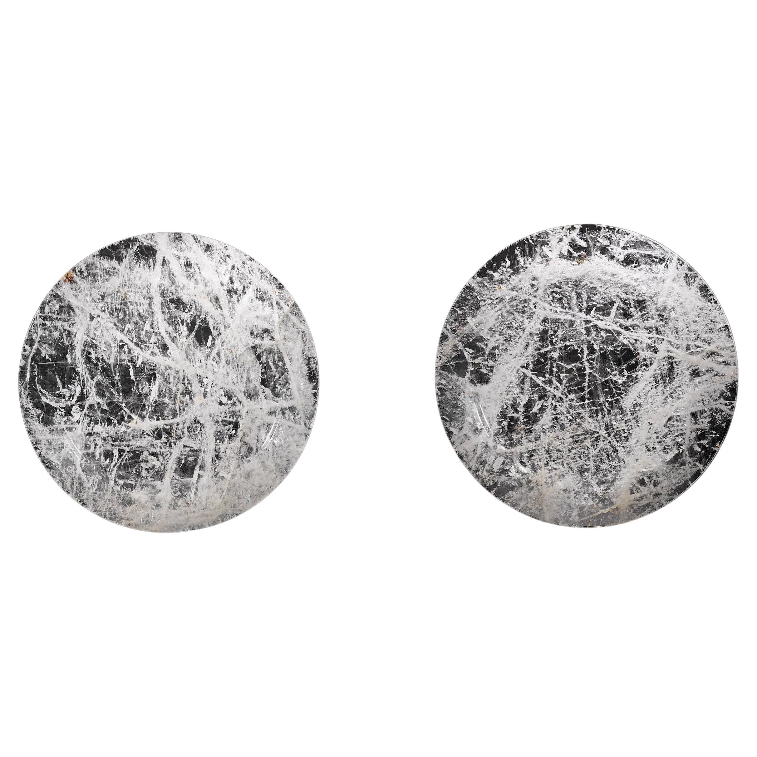 Pair Of Rock Crystal Quartz Chargers Plates, Modern Style For Sale