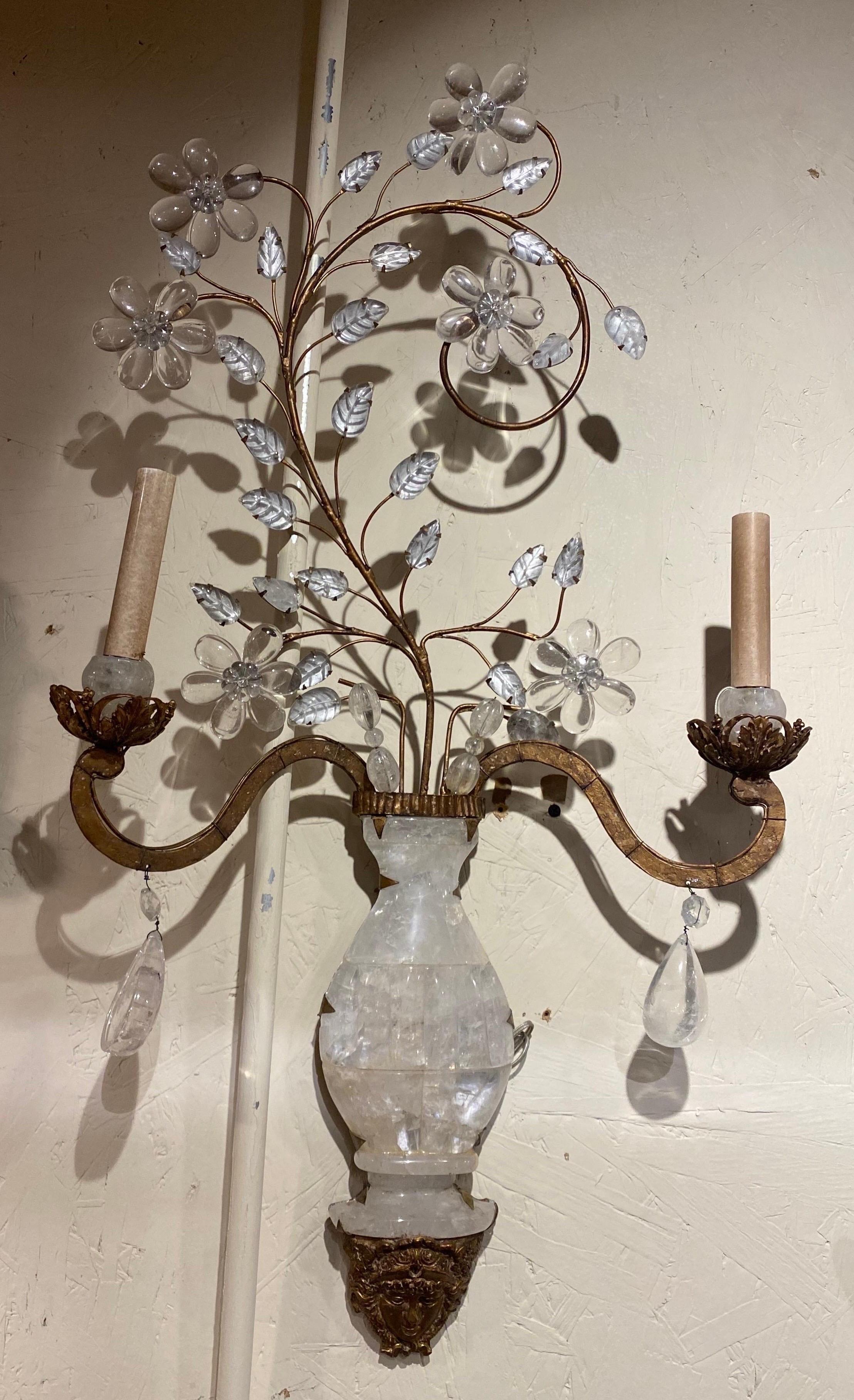 Pair of Rock Crystal Sconces In Good Condition In Charleston, SC