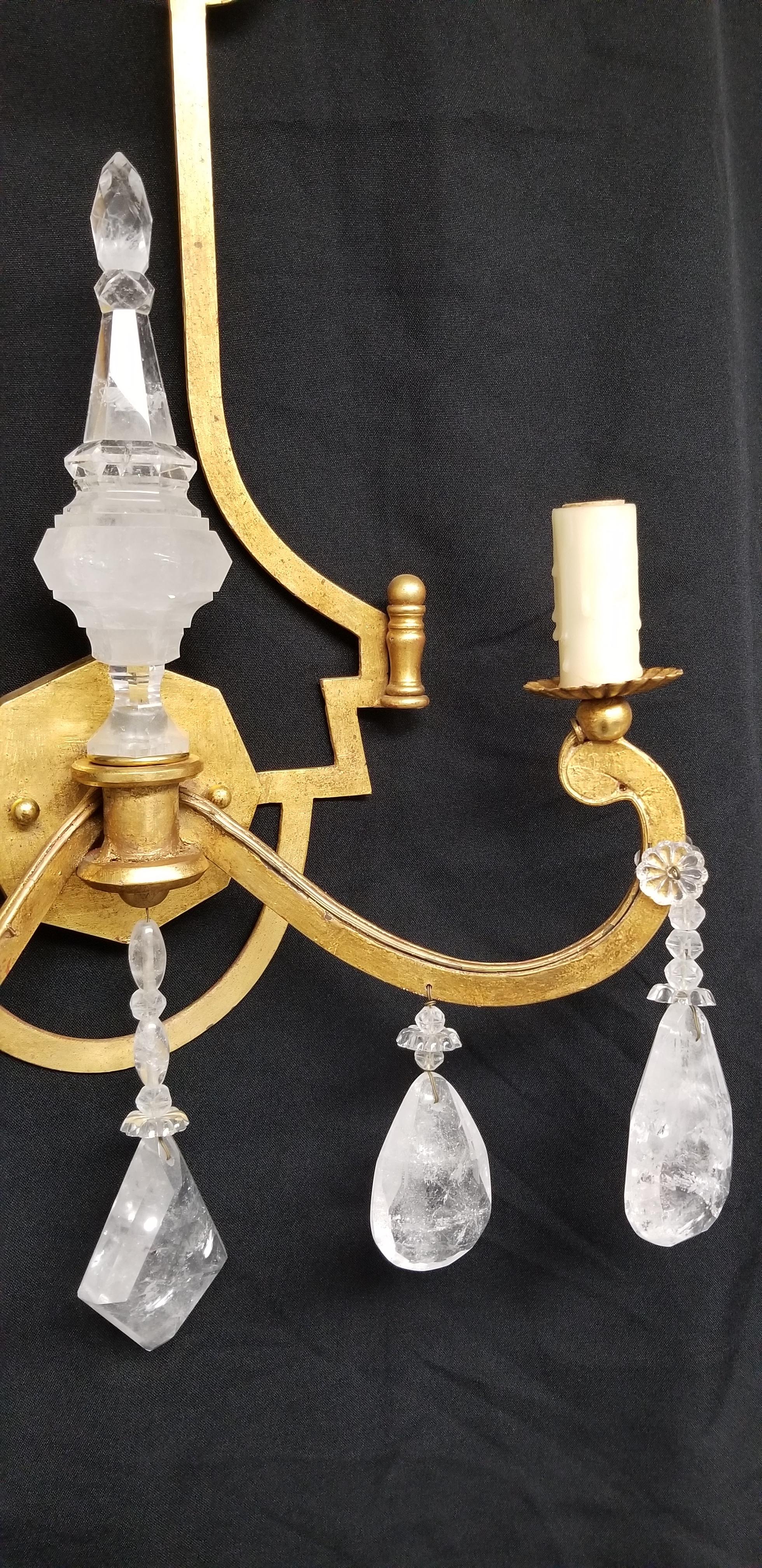 Pair of Rock Crystal Sconces with 22K Gold Leaf For Sale 3