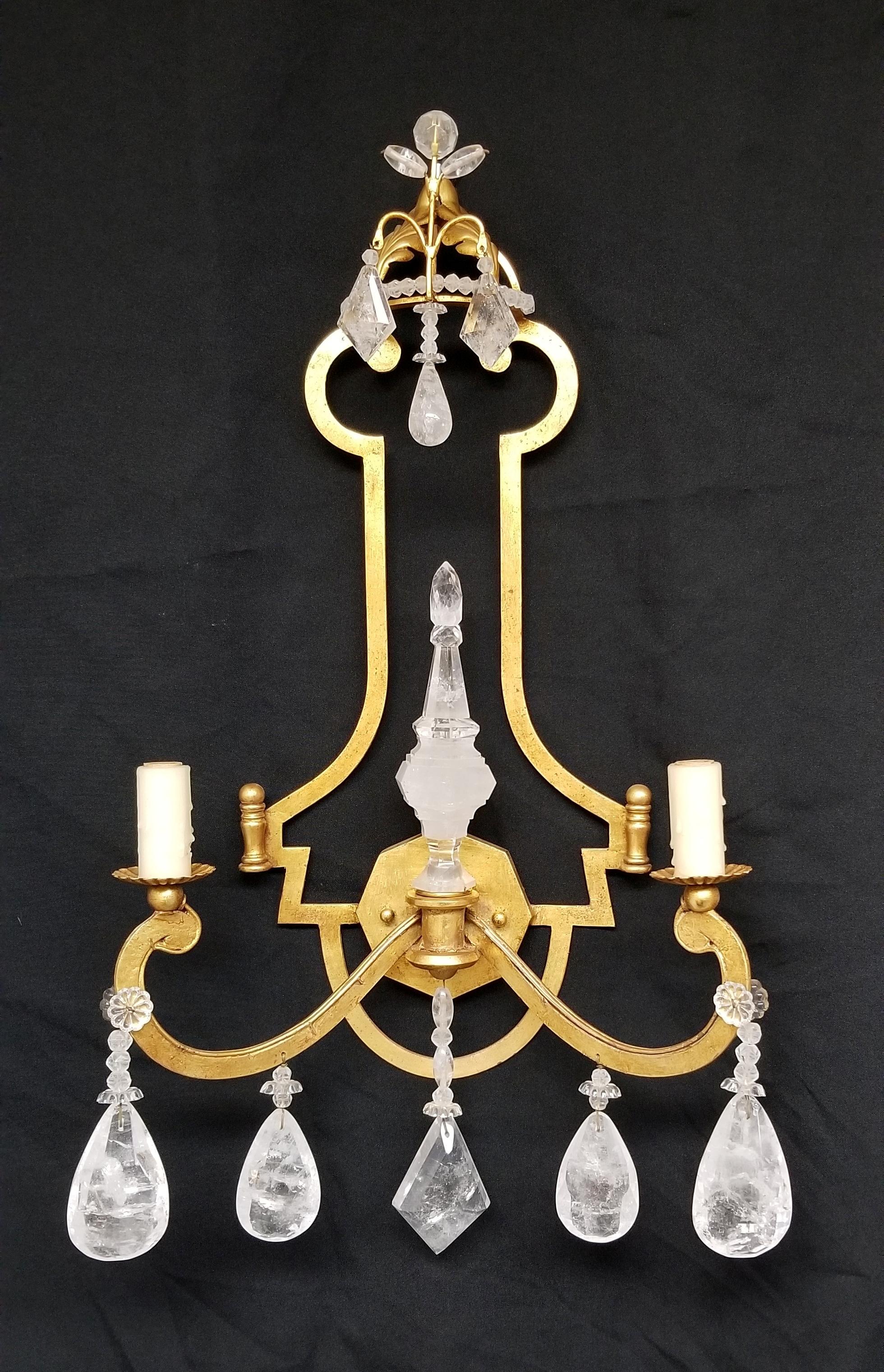Pair of Rock Crystal Sconces with 22K Gold Leaf For Sale 5