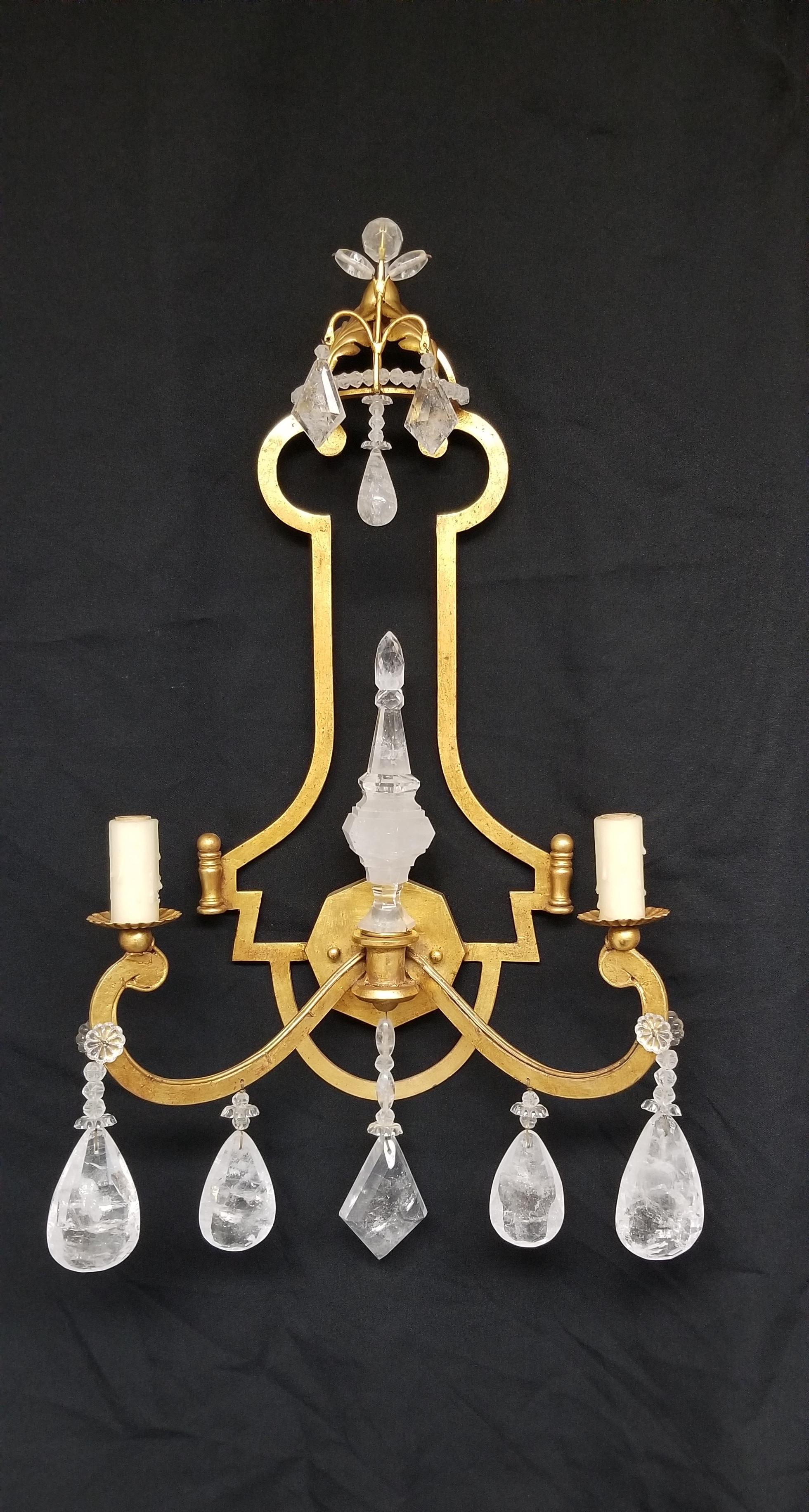 Pair of Rock Crystal Sconces with 22K Gold Leaf In Good Condition For Sale In Cypress, CA
