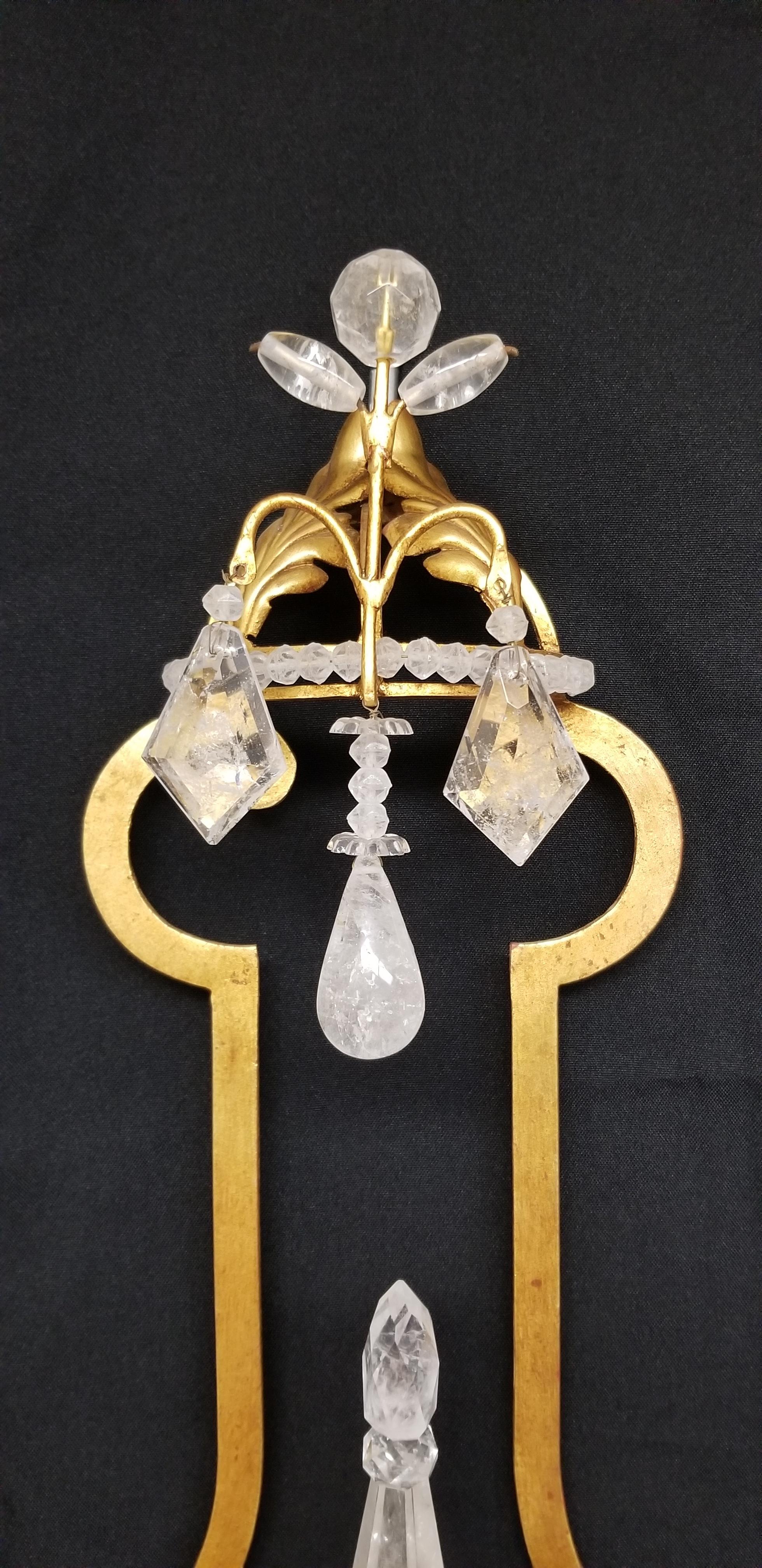 Contemporary Pair of Rock Crystal Sconces with 22K Gold Leaf For Sale