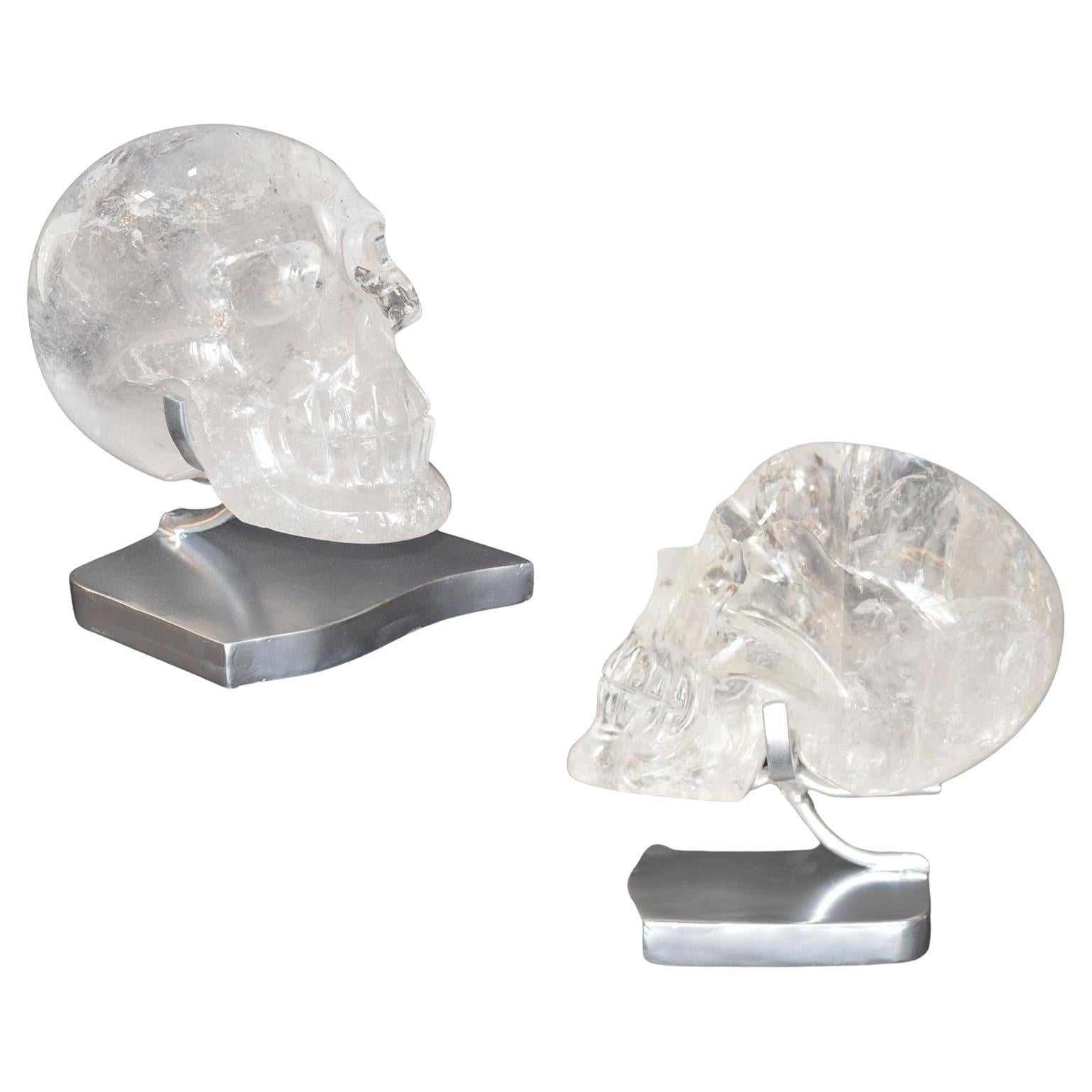 Pair of Rock Crystal Skulls on Stand For Sale