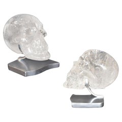Vintage Pair of Rock Crystal Skulls on Stand