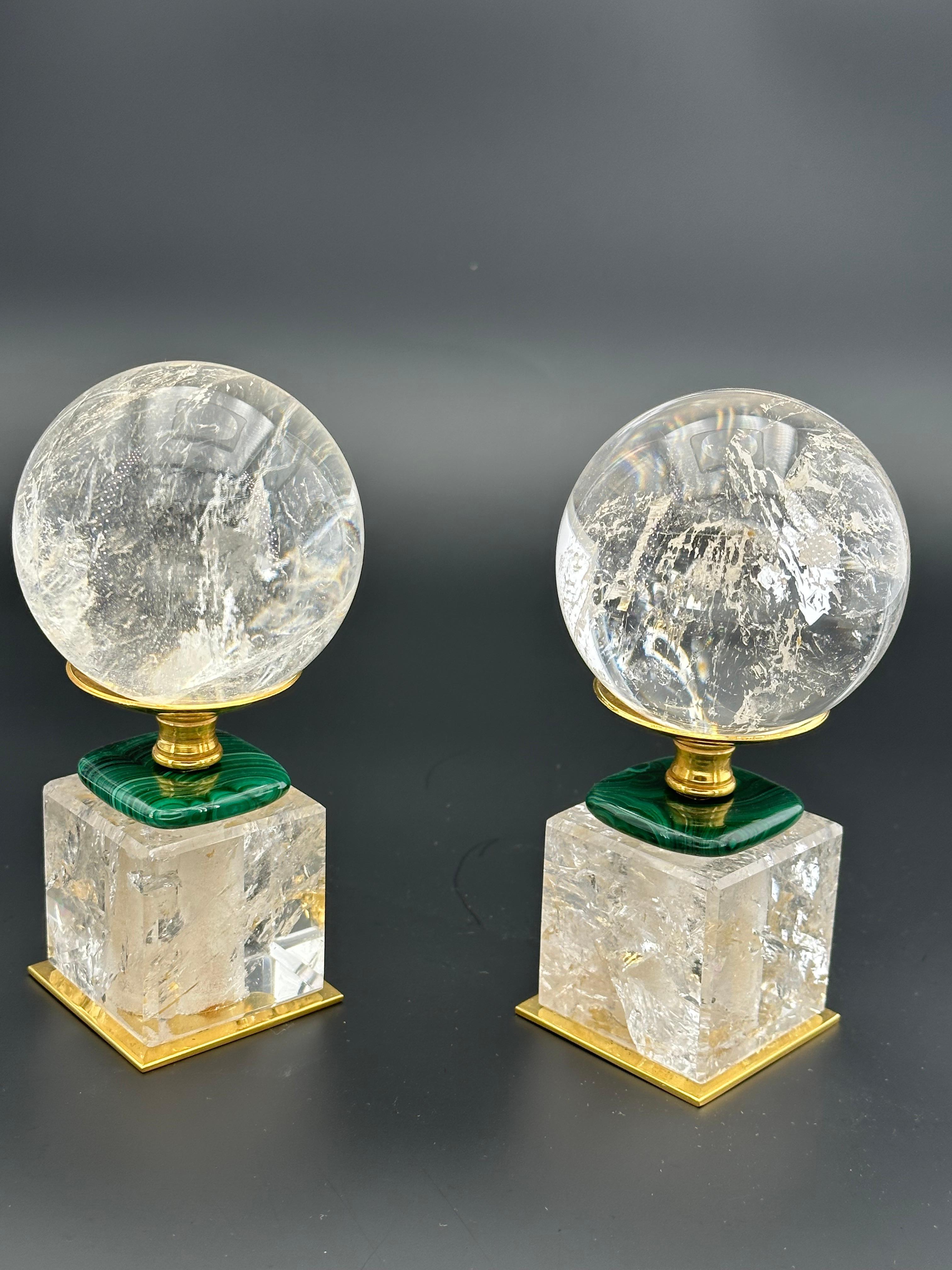 French Pair of Rock Crystal Spheres  For Sale