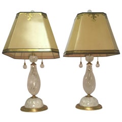 Vintage Pair of Rock Crystal Spiral Lamps with Ormolu