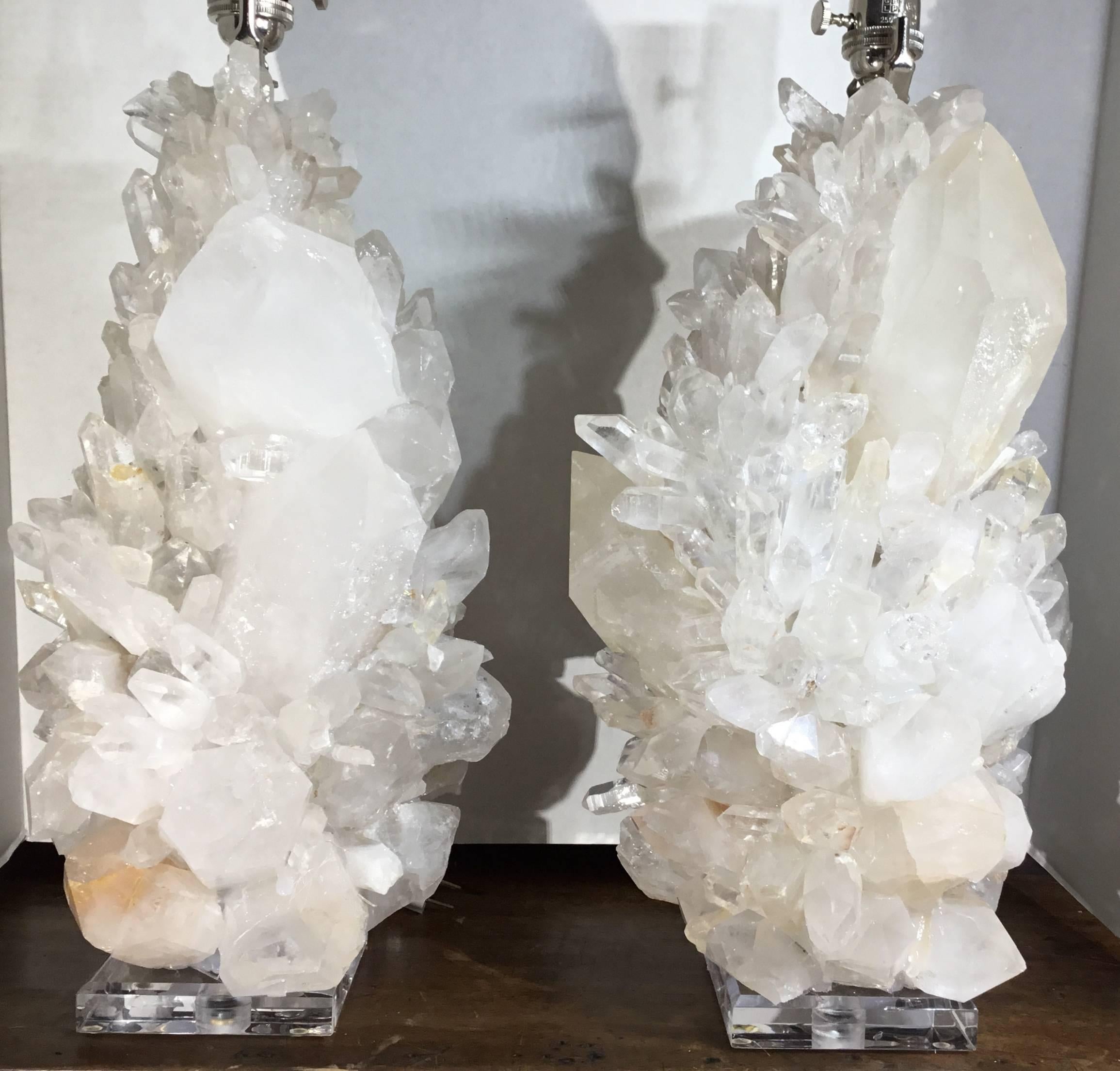 American Pair of Rock Crystal Table Lamps