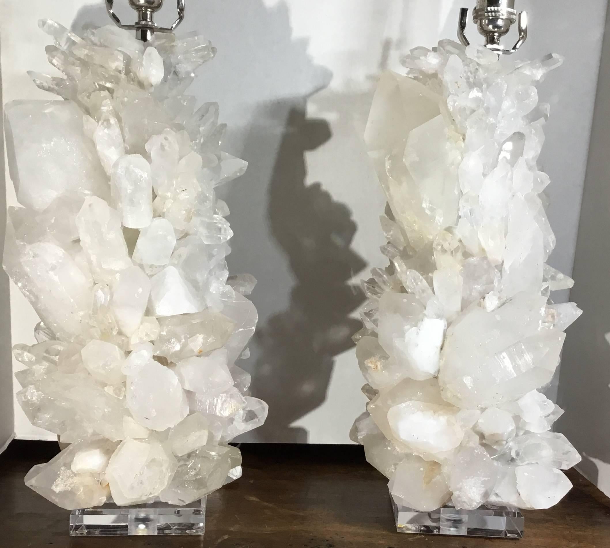 Pair of Rock Crystal Table Lamps In Excellent Condition In Delray Beach, FL