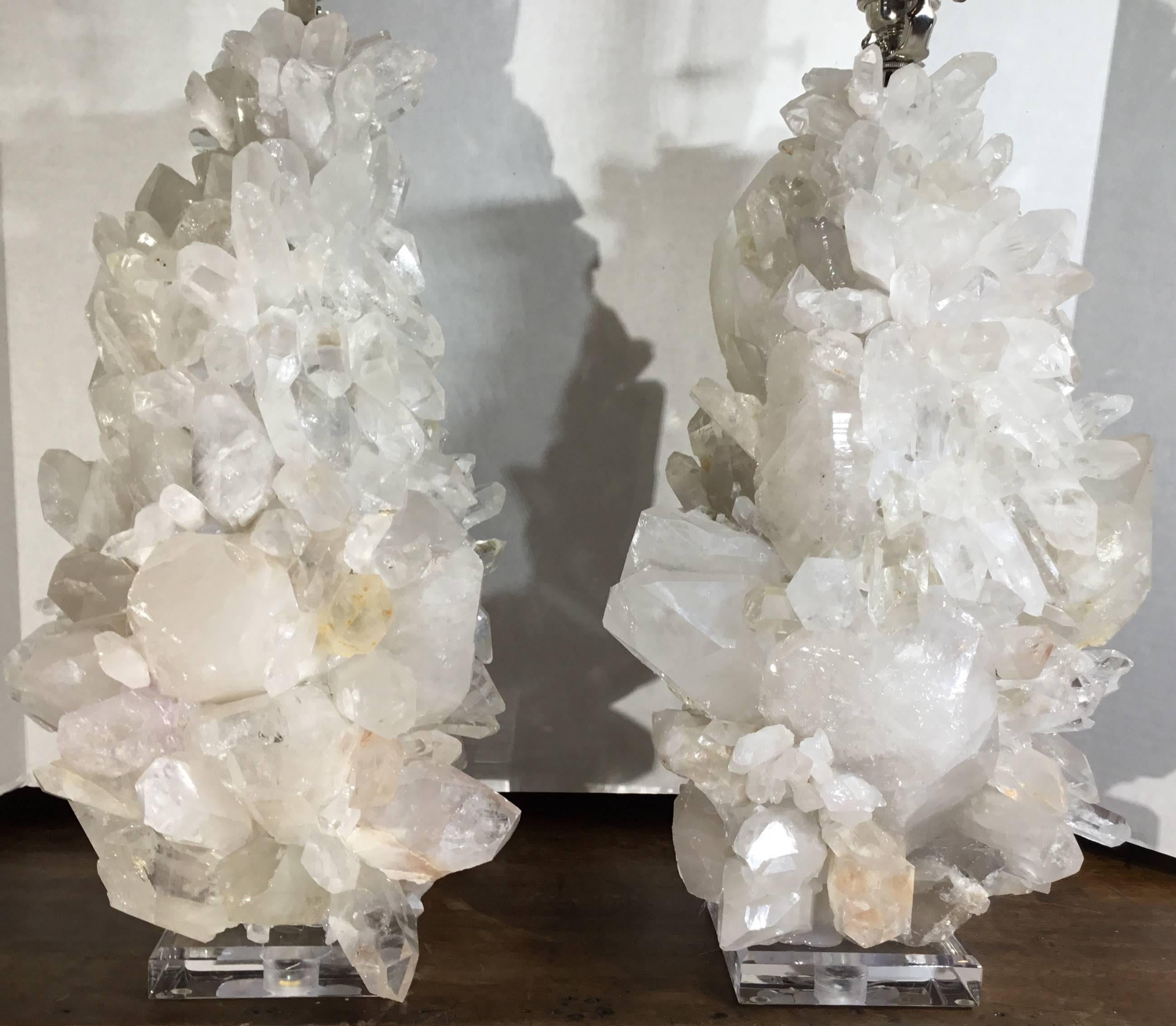 20th Century Pair of Rock Crystal Table Lamps