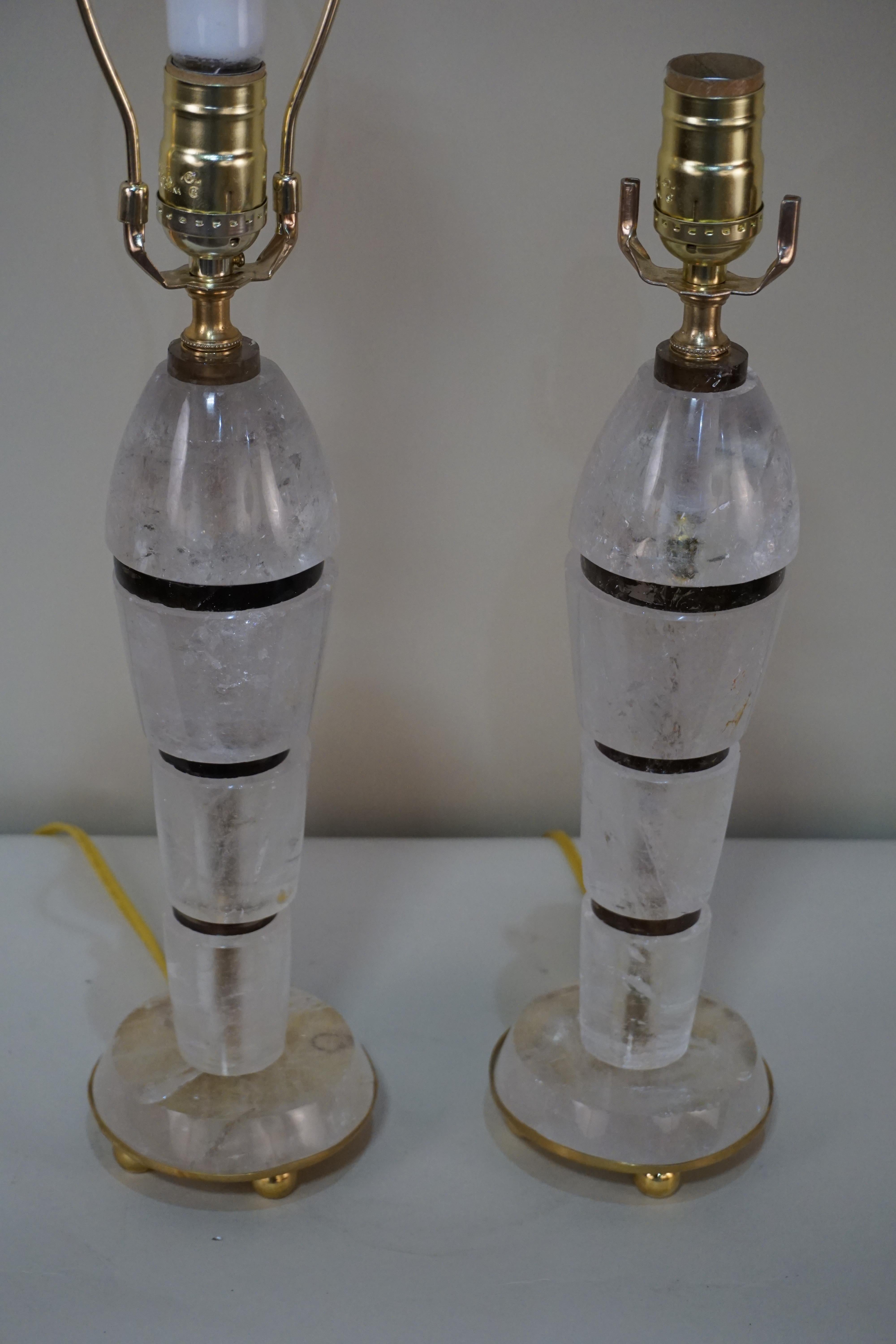 Bronze Pair of Rock Crystal Table Lamps