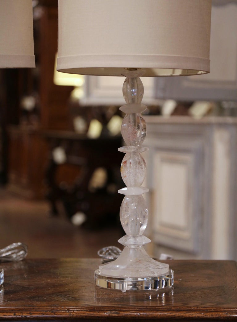 Pair Of Rock Crystal Table Lamps On Acrylic Bases From Brazil For Sale 