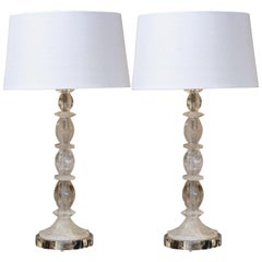 Pair of Rock Crystal Table Lamps on Acrylic Bases with Shades