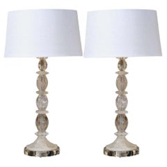 Pair of Rock Crystal Table Lamps on Acrylic Bases with Shades