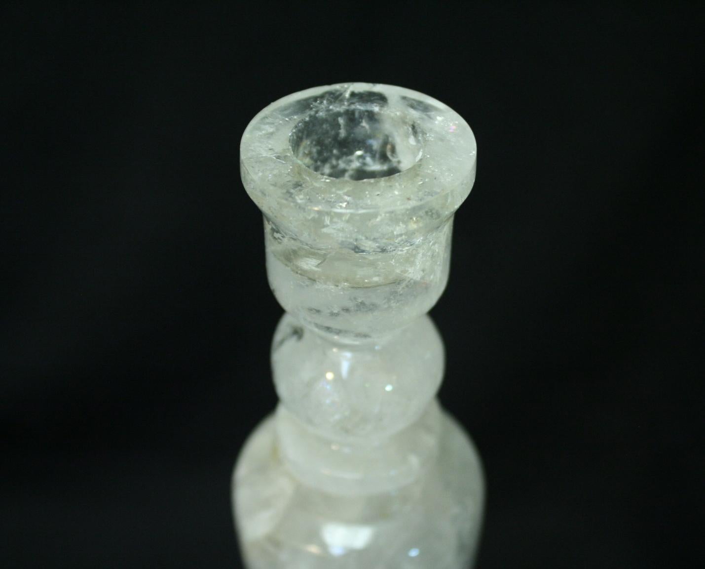 Contemporary Pair of Rock Crystal Tall Candlesticks
