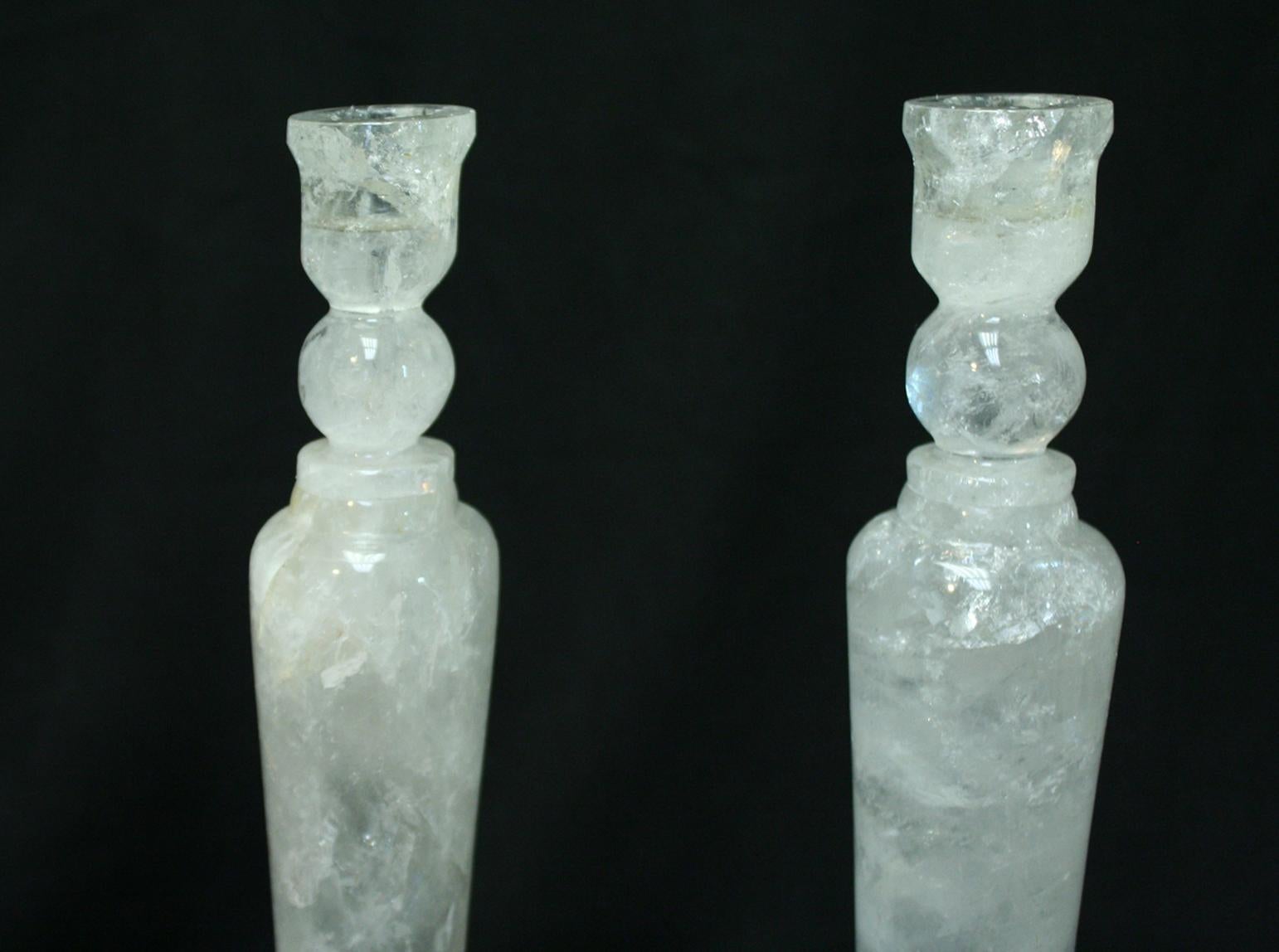 Pair of Rock Crystal Tall Candlesticks 1