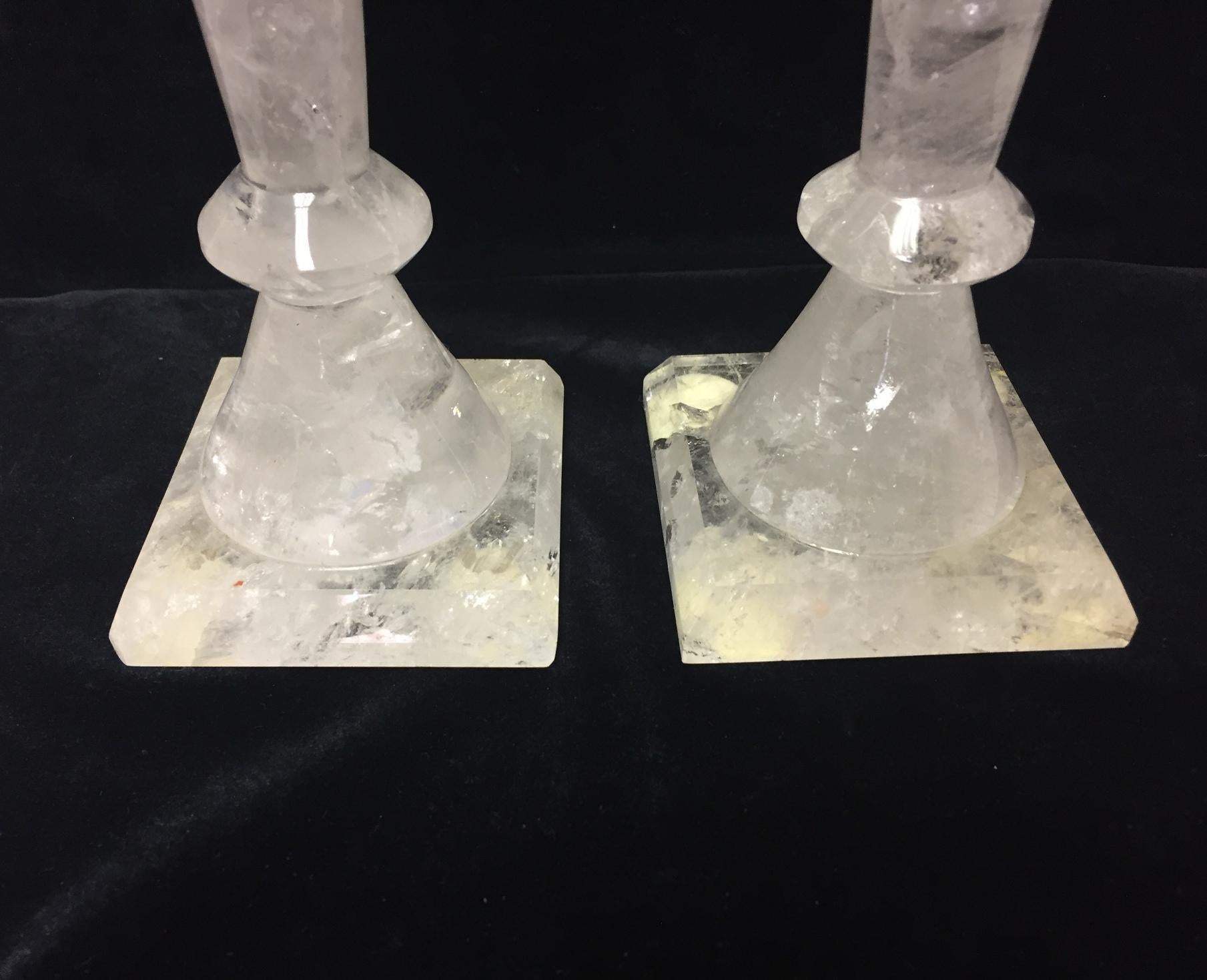 Pair of Rock Crystal Tall Candlesticks 4