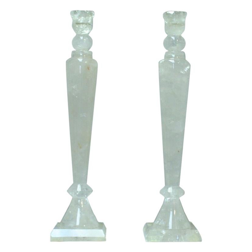 Pair of Rock Crystal Tall Candlesticks