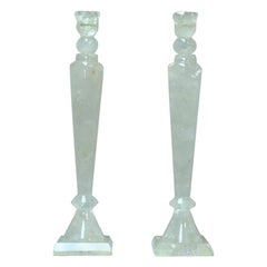 Pair of Rock Crystal Tall Candlesticks