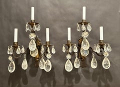 Pair Of Rock Crystal, Tole And Wrought Iron Wall Sconces
