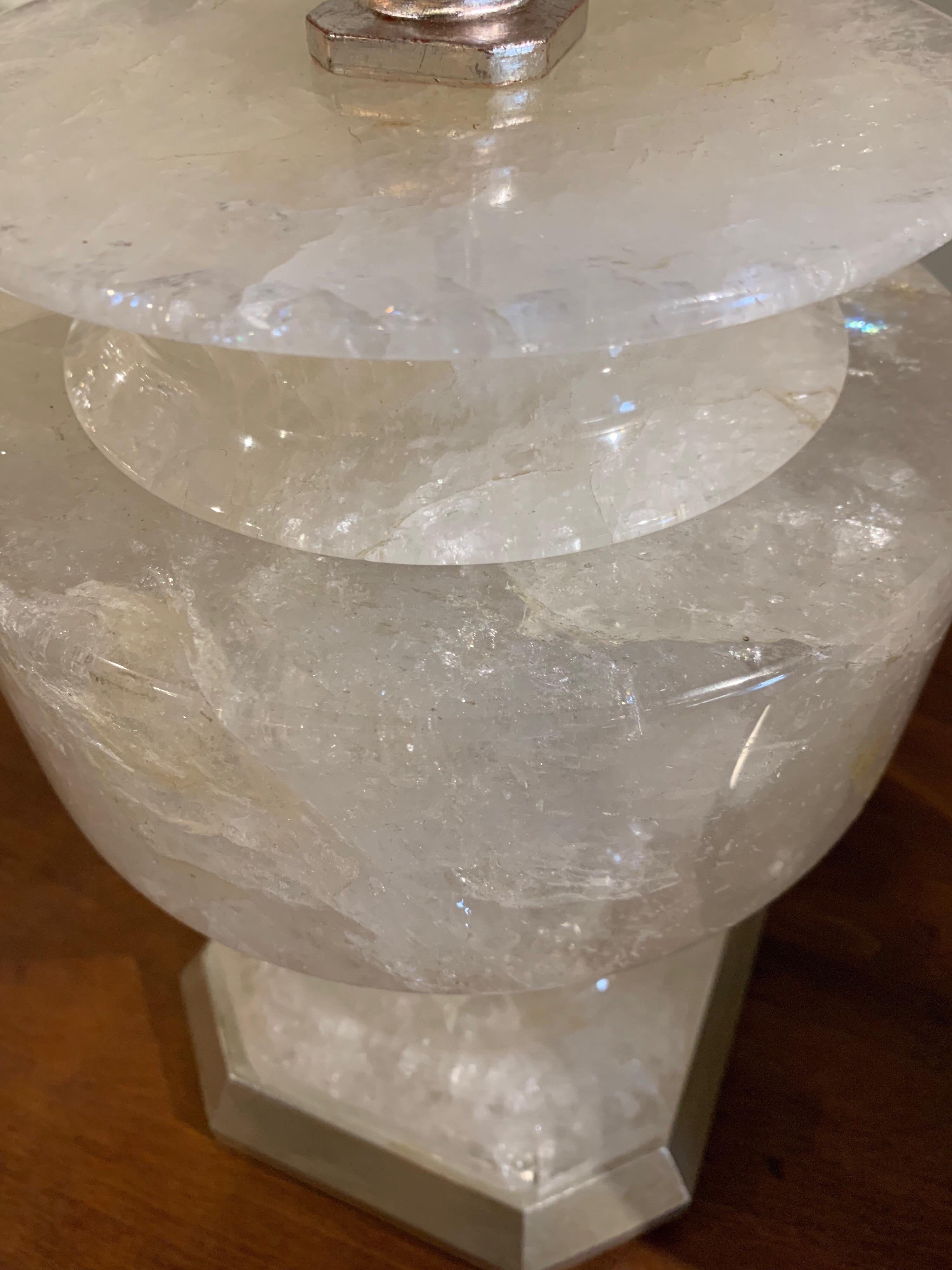 Pair of Rock Crystal Urn Form Lamps In Excellent Condition In Dallas, TX