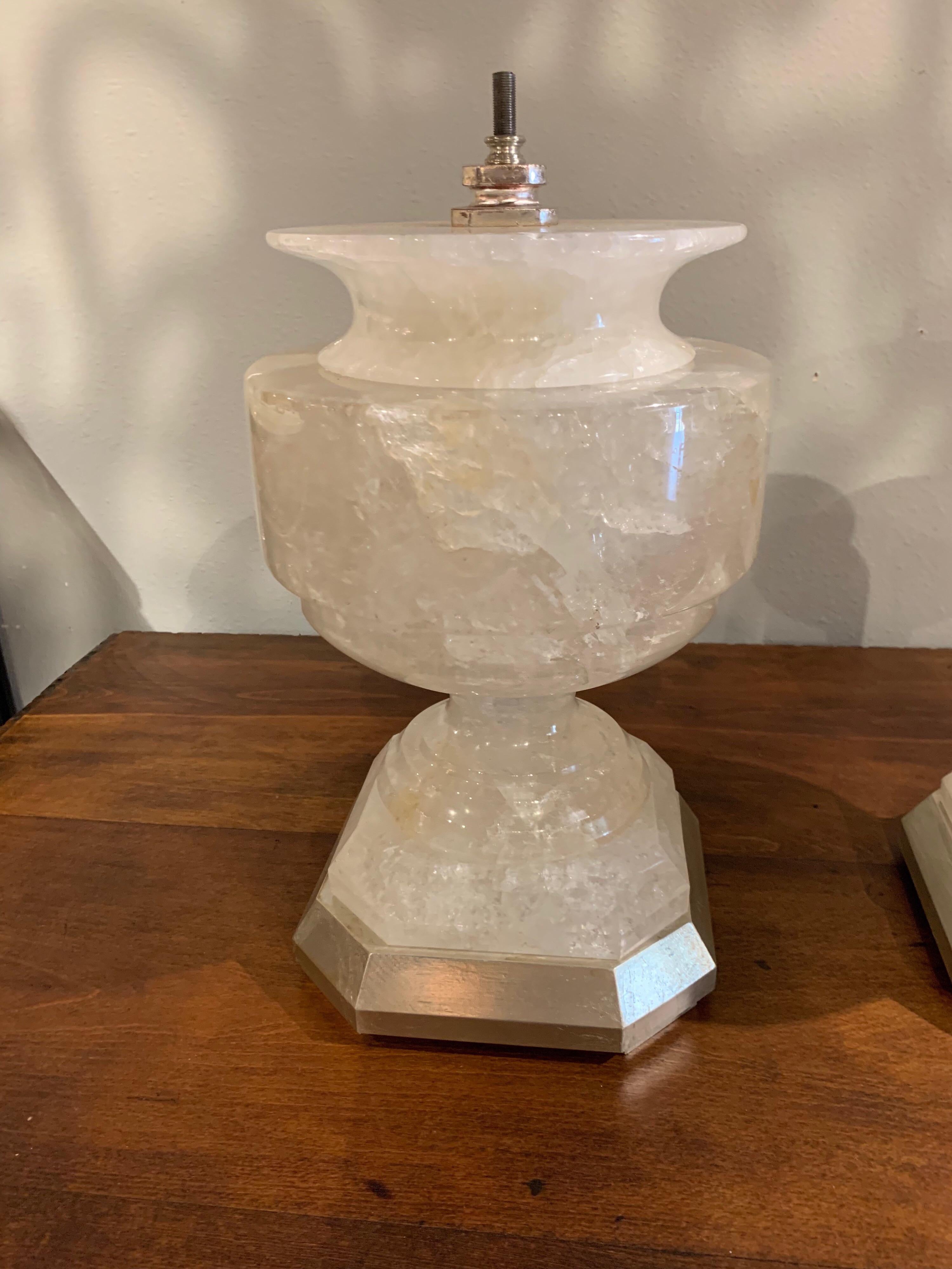 20th Century Pair of Rock Crystal Urn Form Lamps