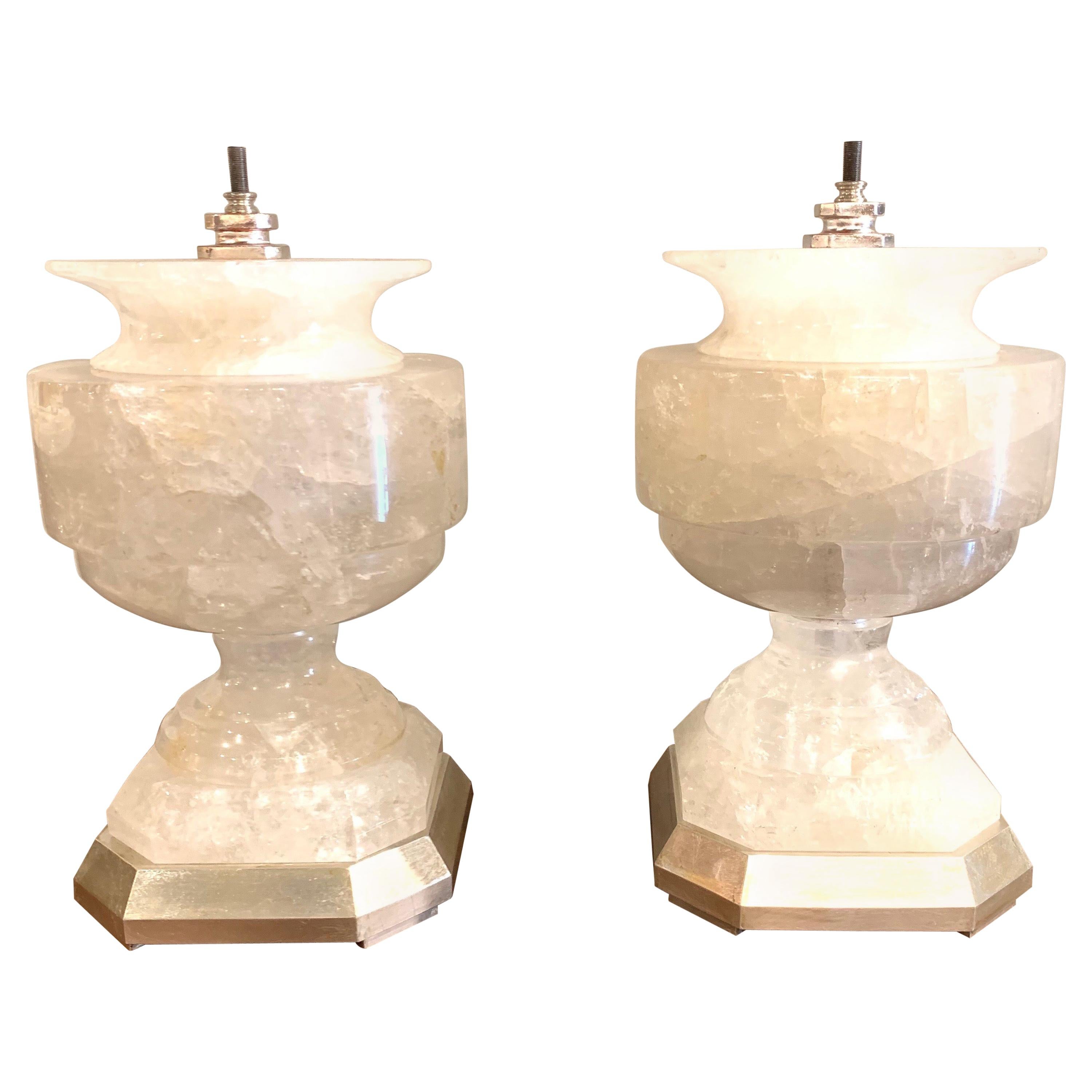 Pair of Rock Crystal Urn Form Lamps