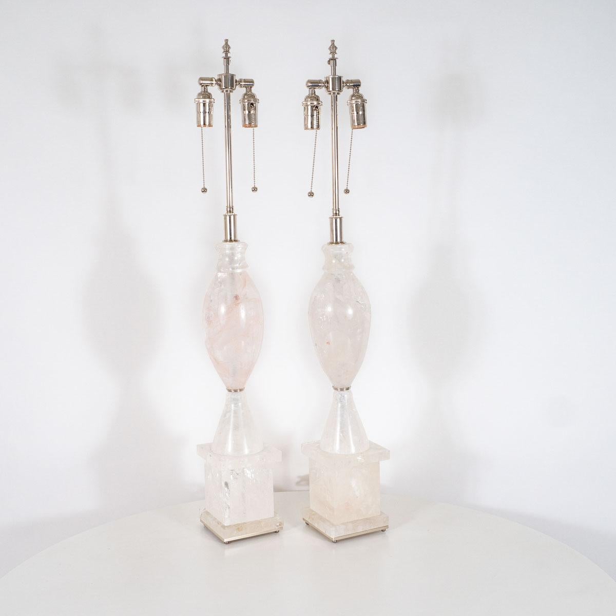 Mid-Century Modern Pair of Rock Crystal Urn Shaped Table Lamps For Sale