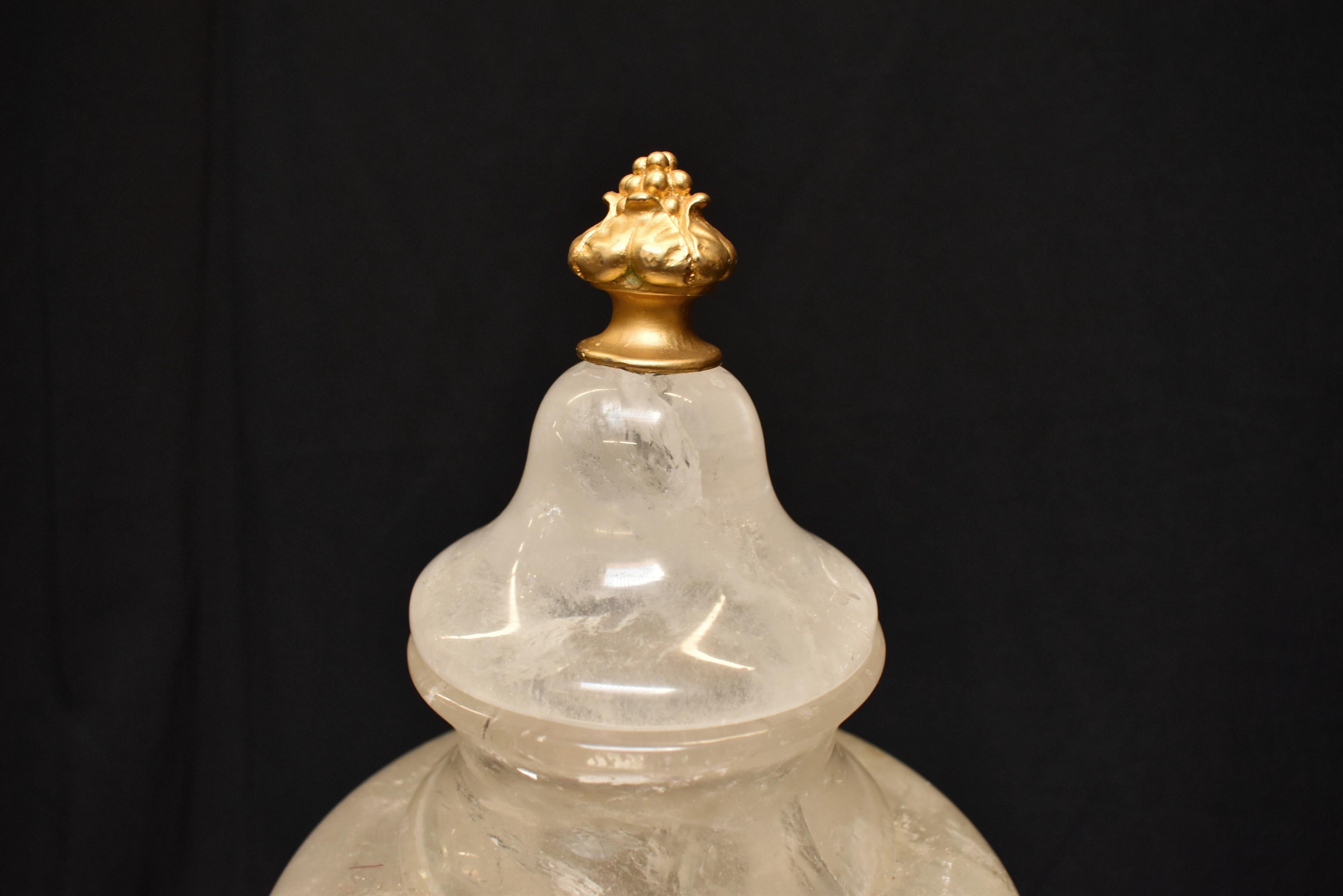 Pair of Rock Crystal Urns with Gold Finials 1