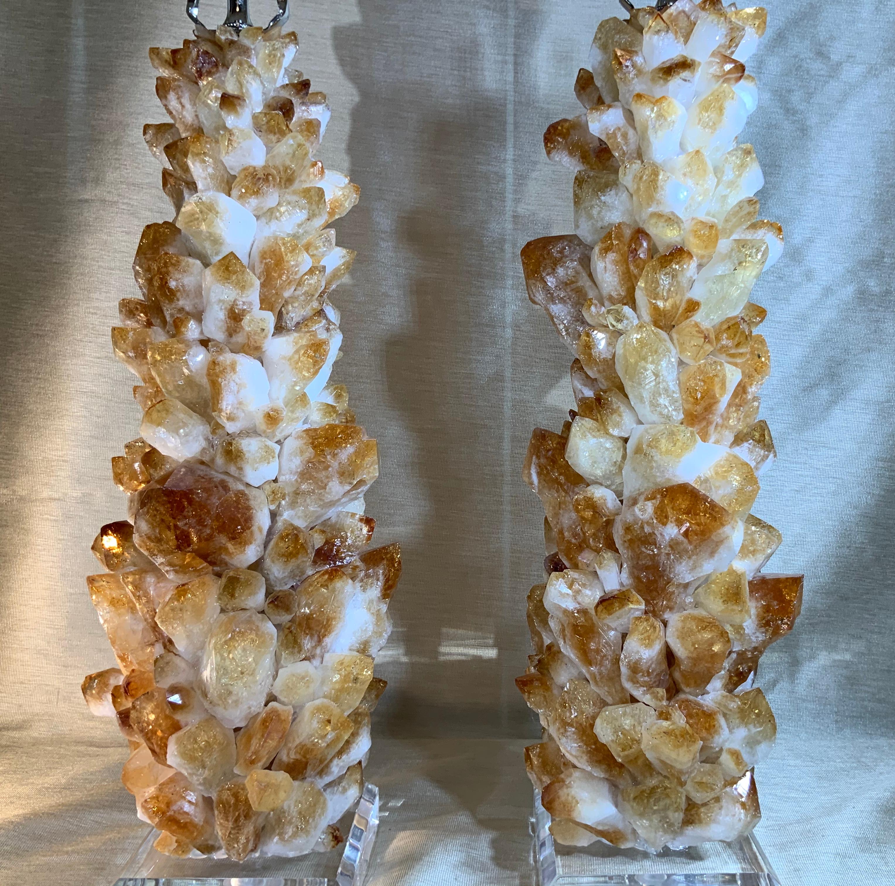 Pair of Rock Quartz Citrine Crystal Table Lamps by Joseph Malekan For Sale 4