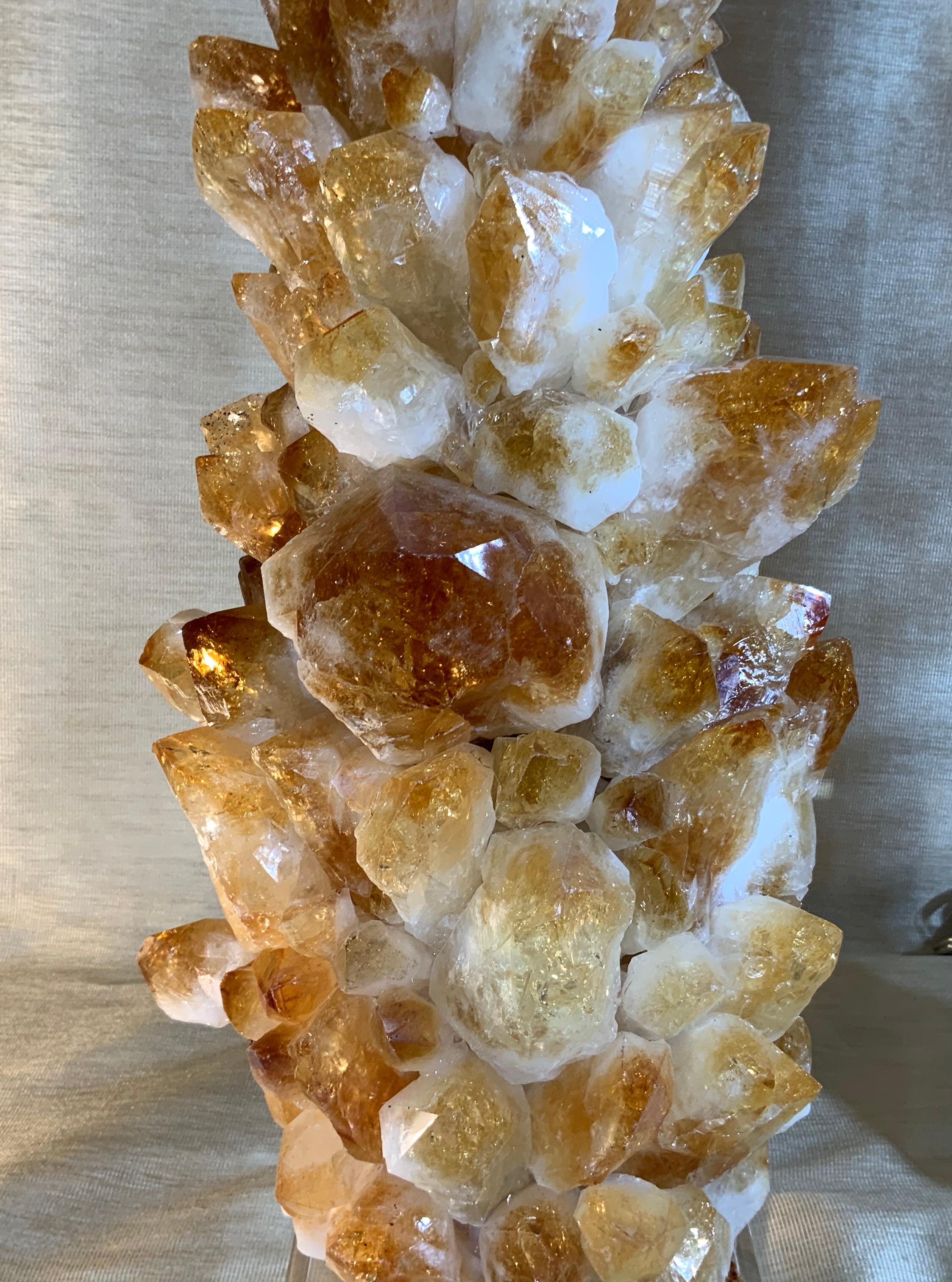Pair of Rock Quartz Citrine Crystal Table Lamps by Joseph Malekan For Sale 5