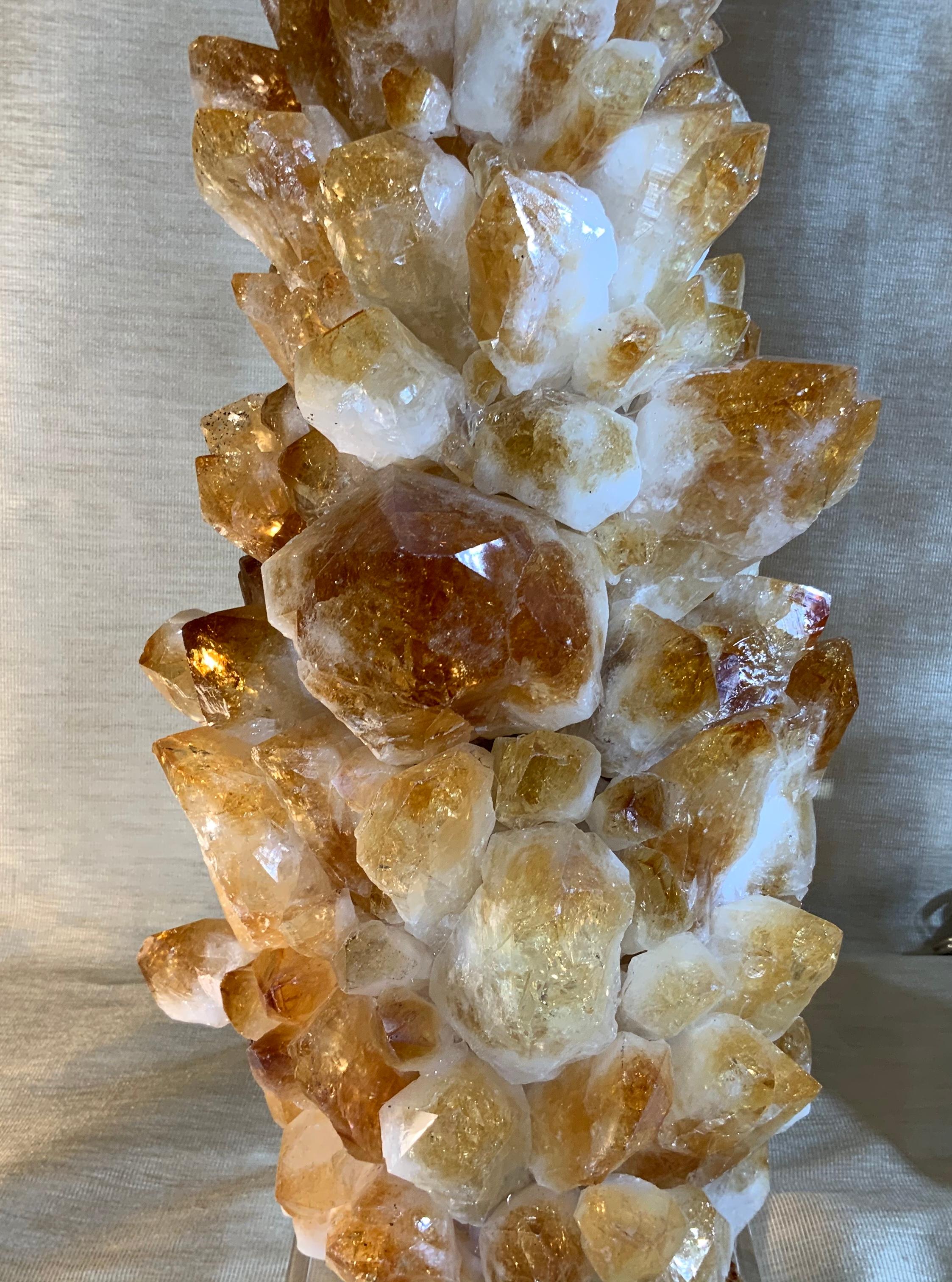 Pair of Rock Quartz Citrine Crystal Table Lamps by Joseph Malekan For Sale 4