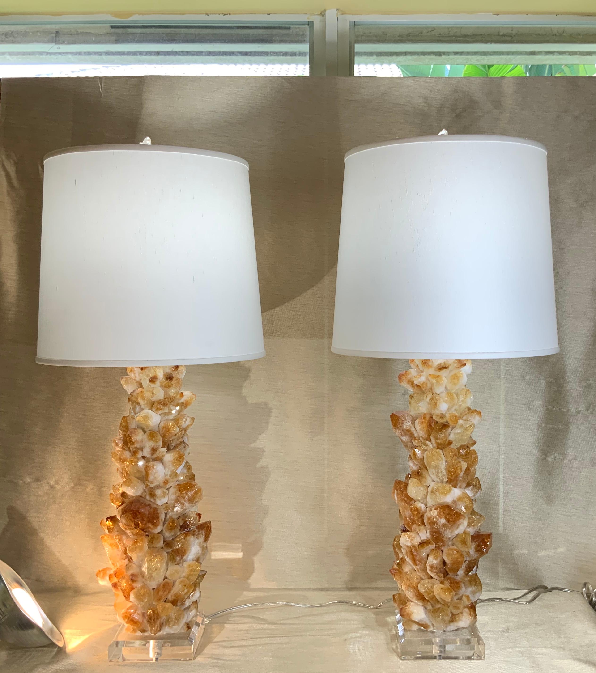 Pair of Rock Quartz Citrine Crystal Table Lamps by Joseph Malekan For Sale 9