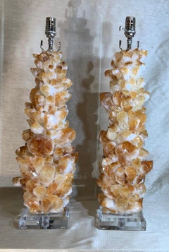 Pair of Rock Quartz Citrine Crystal Table Lamps by Joseph Malekan