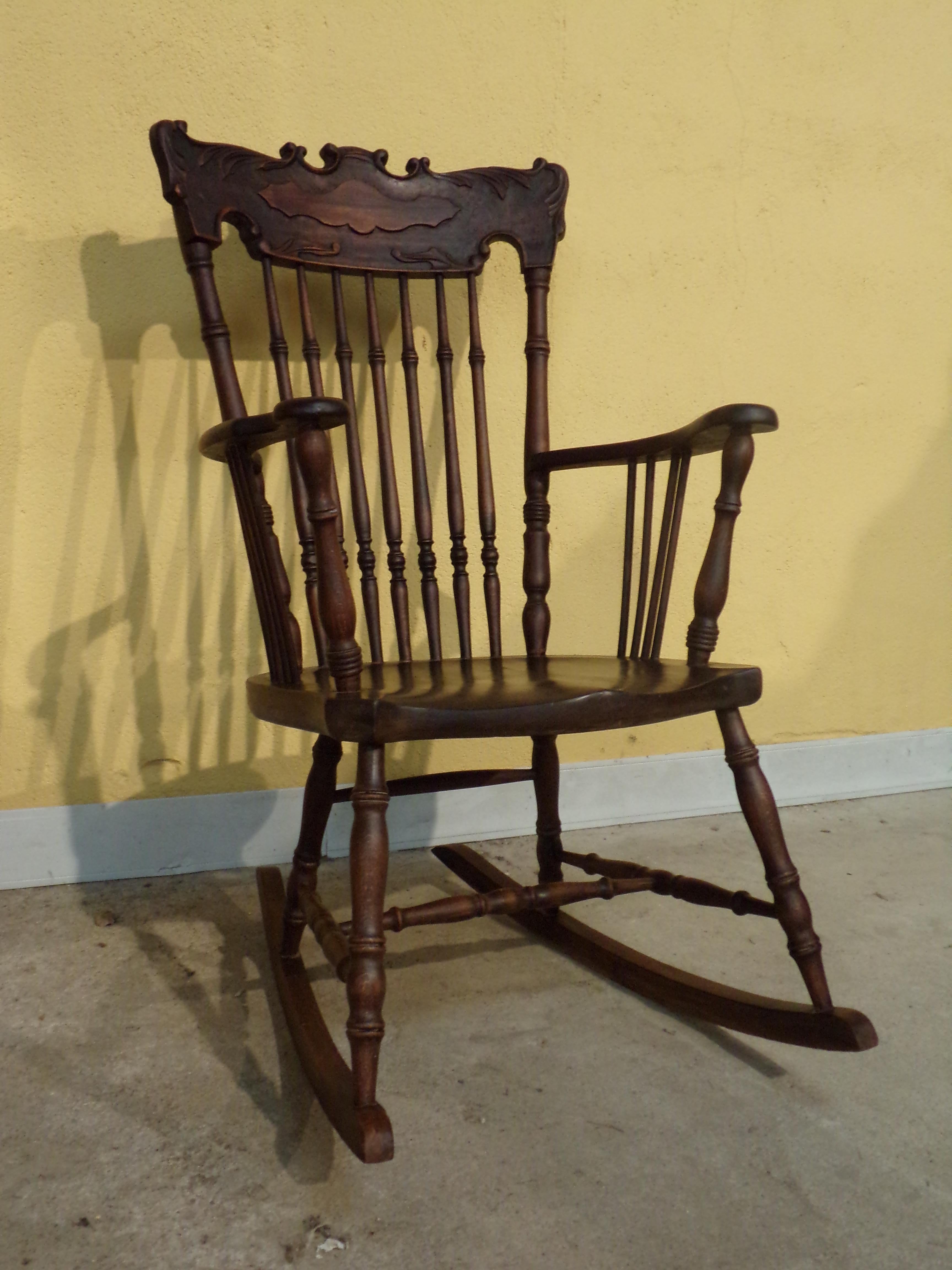 A rare and beautiful pair of traditional rocking chairs C1900. With good saddle seats and in great condition this fine pair will grace any decor you chose to place them in!.
 