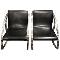 Pair of  Rocking Modern Leather & Chrome Lounge Chairs