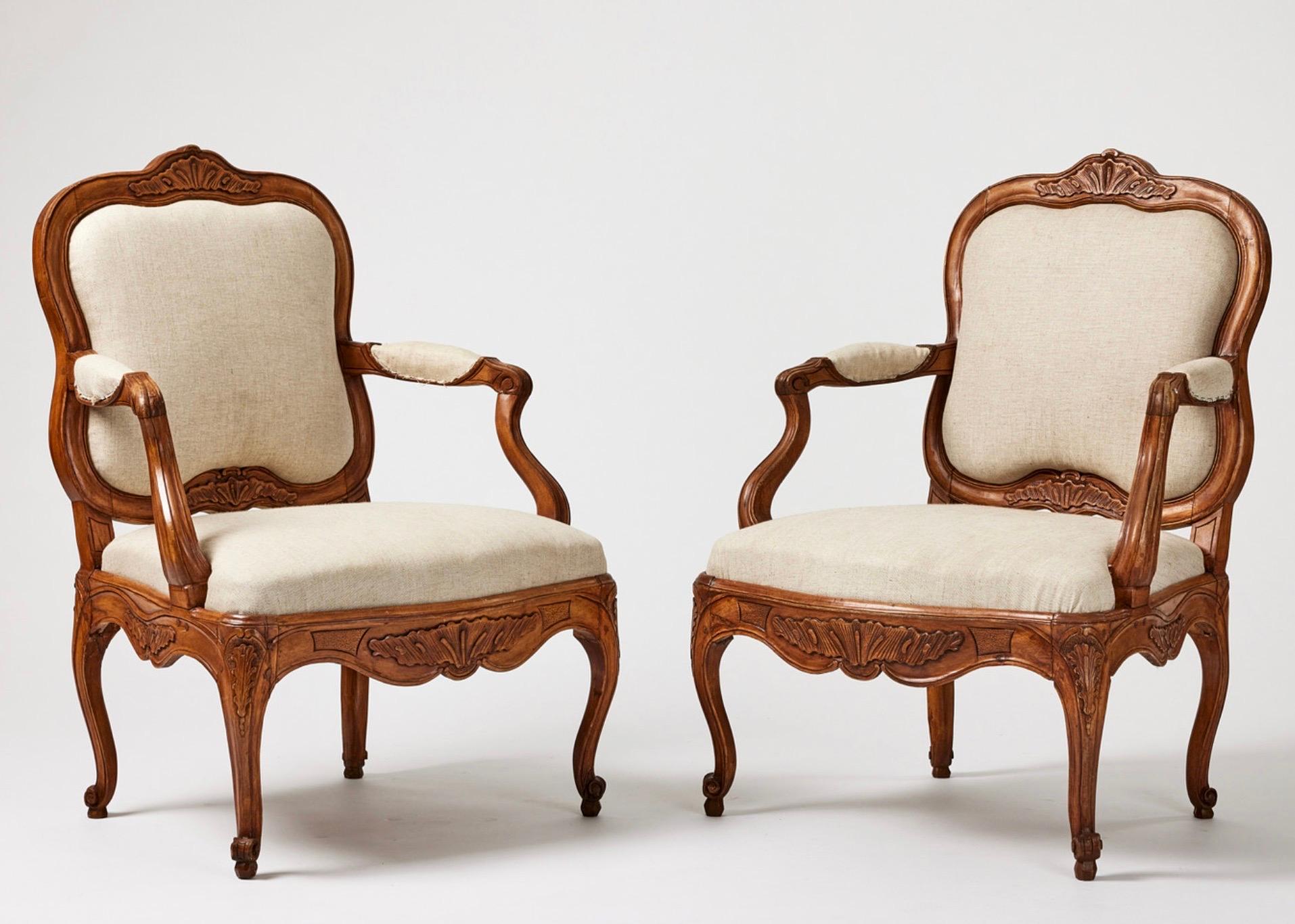 18th Century Pair of Rococo Armchairs Made Around, 1760
