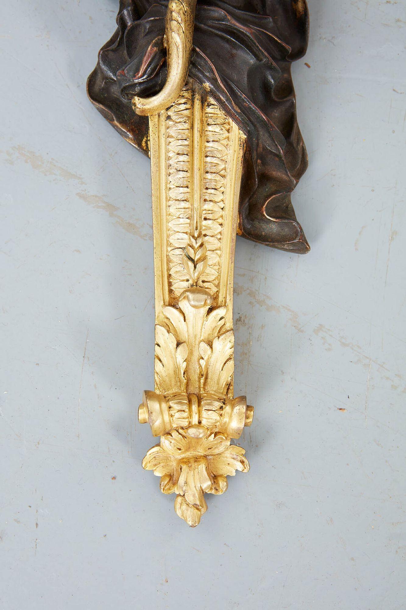 Pair of Rococo Bronze and Gilt Sconces For Sale 1