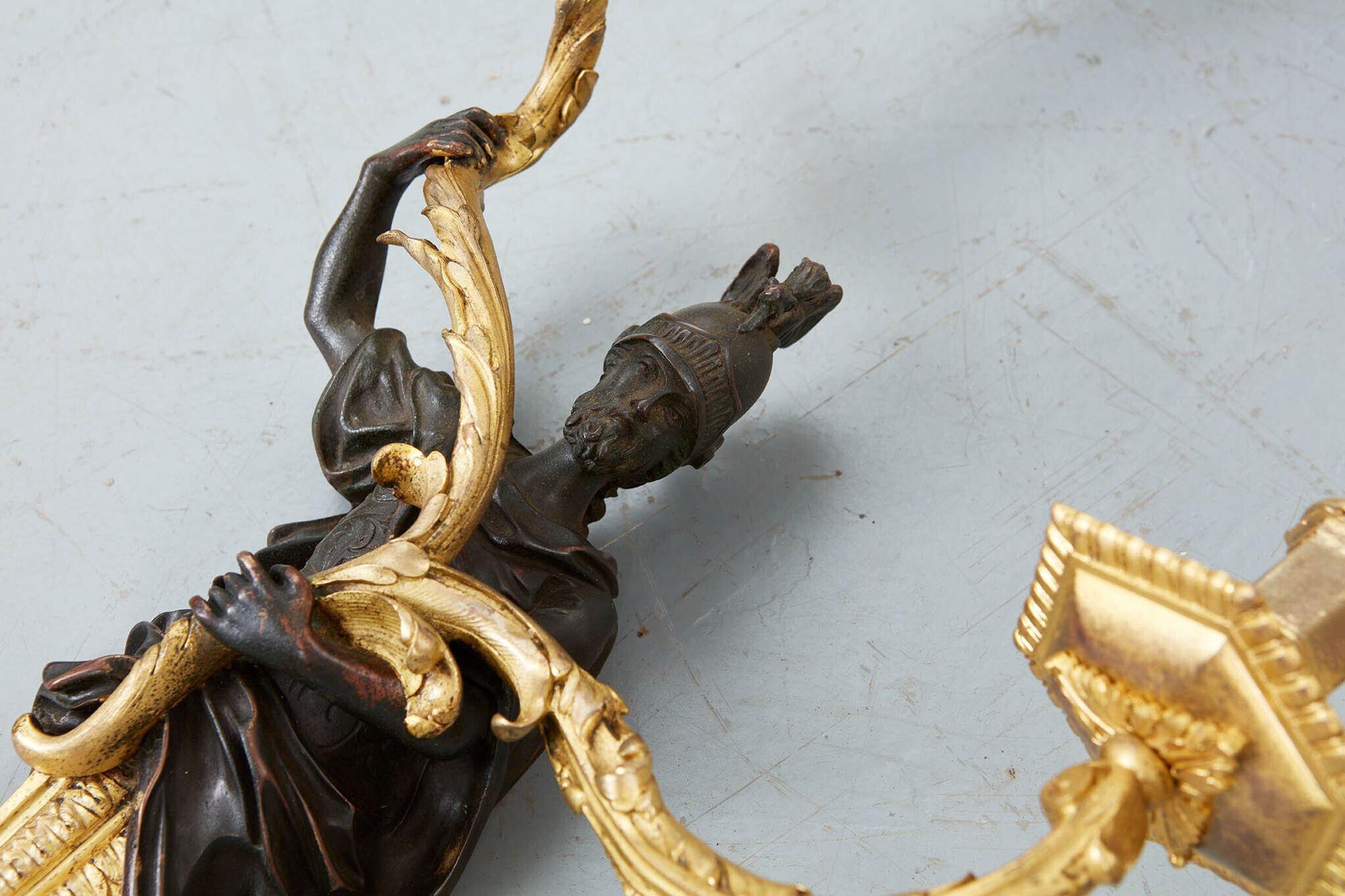 Pair of Rococo Bronze and Gilt Sconces For Sale 2